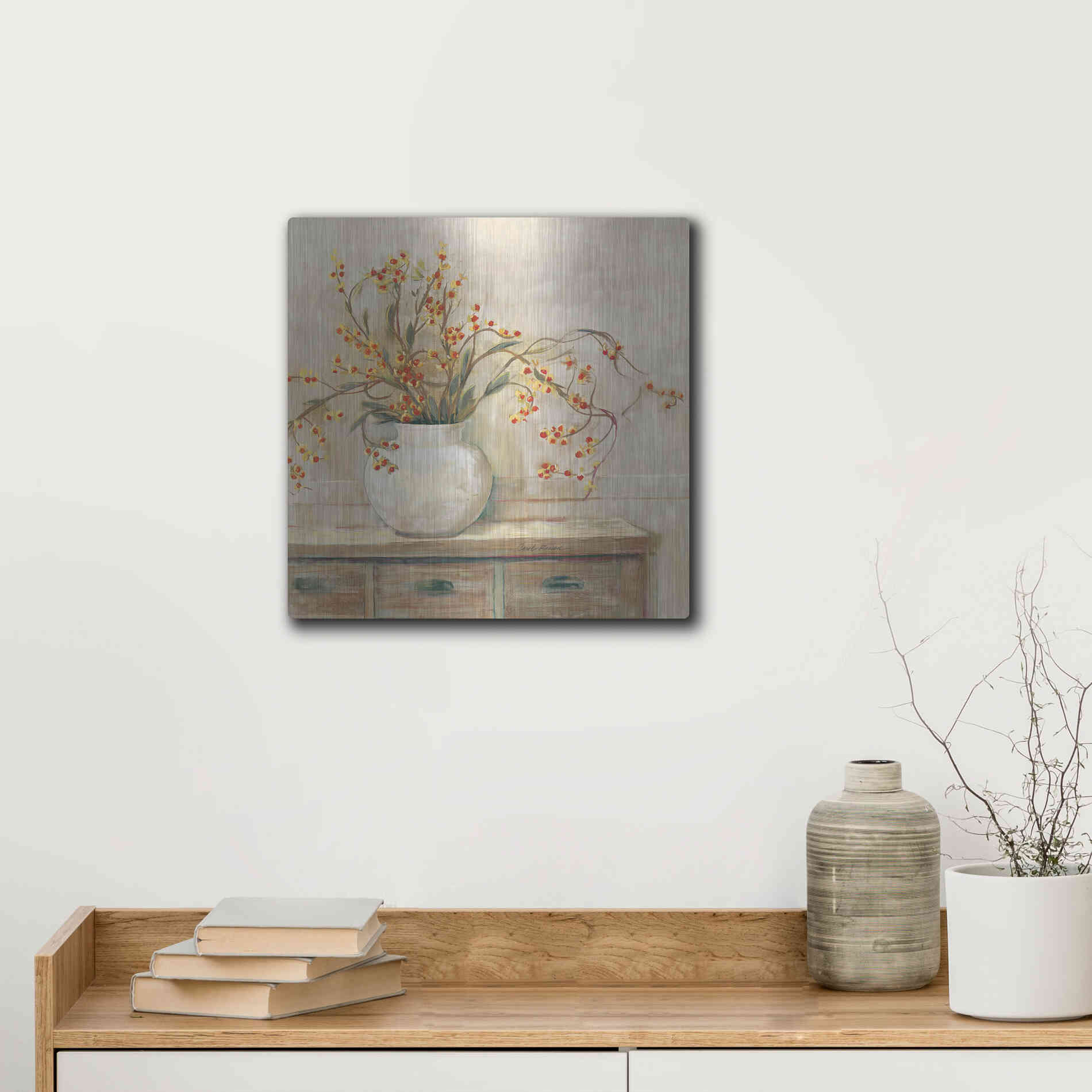 Luxe Metal Art 'Nancy Bittersweet Neutral Sq' by Carol Rowan, Metal Wall Art,12x12