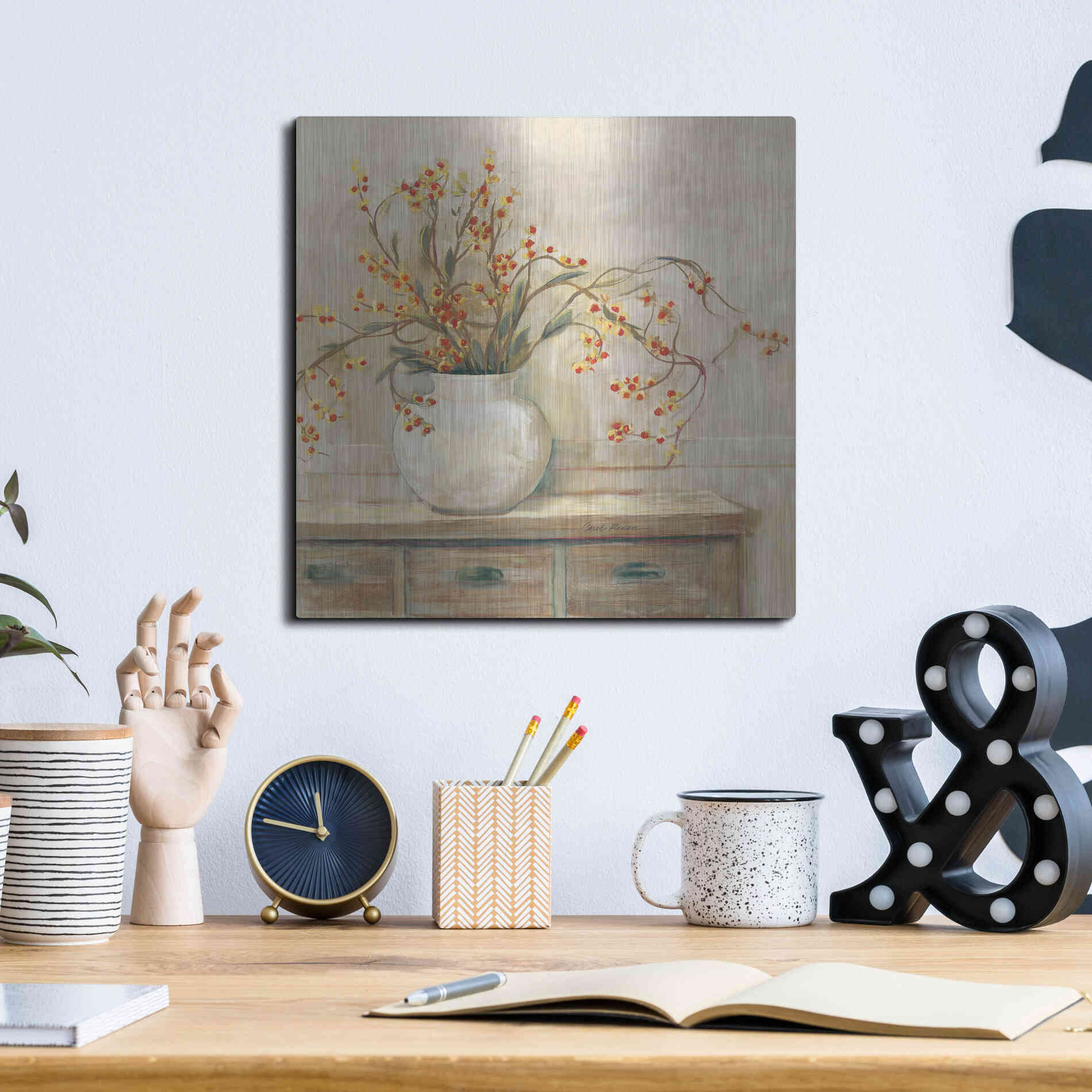 Luxe Metal Art 'Nancy Bittersweet Neutral Sq' by Carol Rowan, Metal Wall Art,12x12