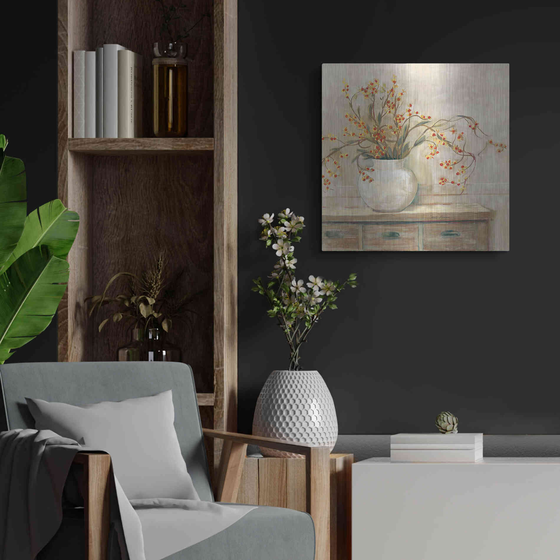 Luxe Metal Art 'Nancy Bittersweet Neutral Sq' by Carol Rowan, Metal Wall Art,24x24