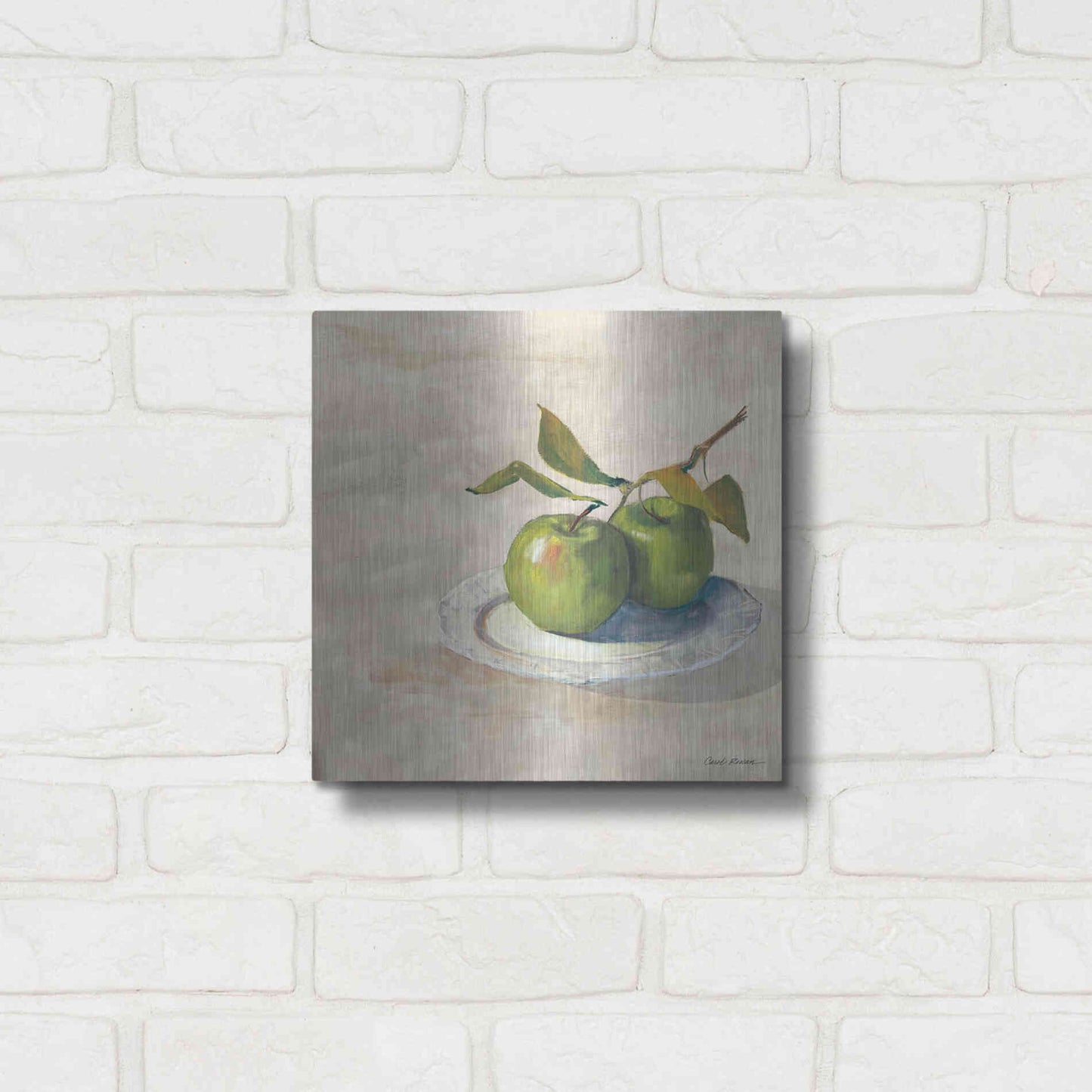 Luxe Metal Art 'Green Apple I Neutral' by Carol Rowan, Metal Wall Art,12x12