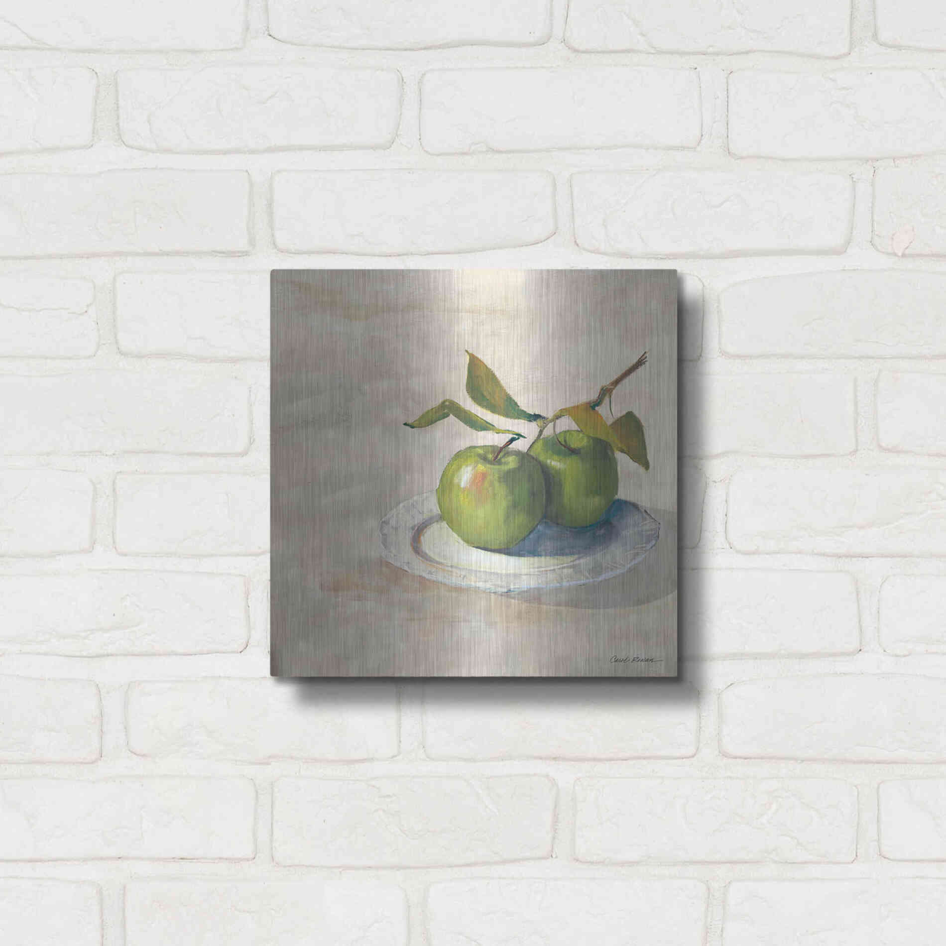 Luxe Metal Art 'Green Apple I Neutral' by Carol Rowan, Metal Wall Art,12x12