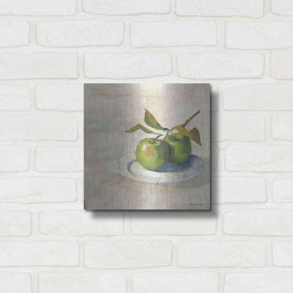 Luxe Metal Art 'Green Apple I Neutral' by Carol Rowan, Metal Wall Art,12x12