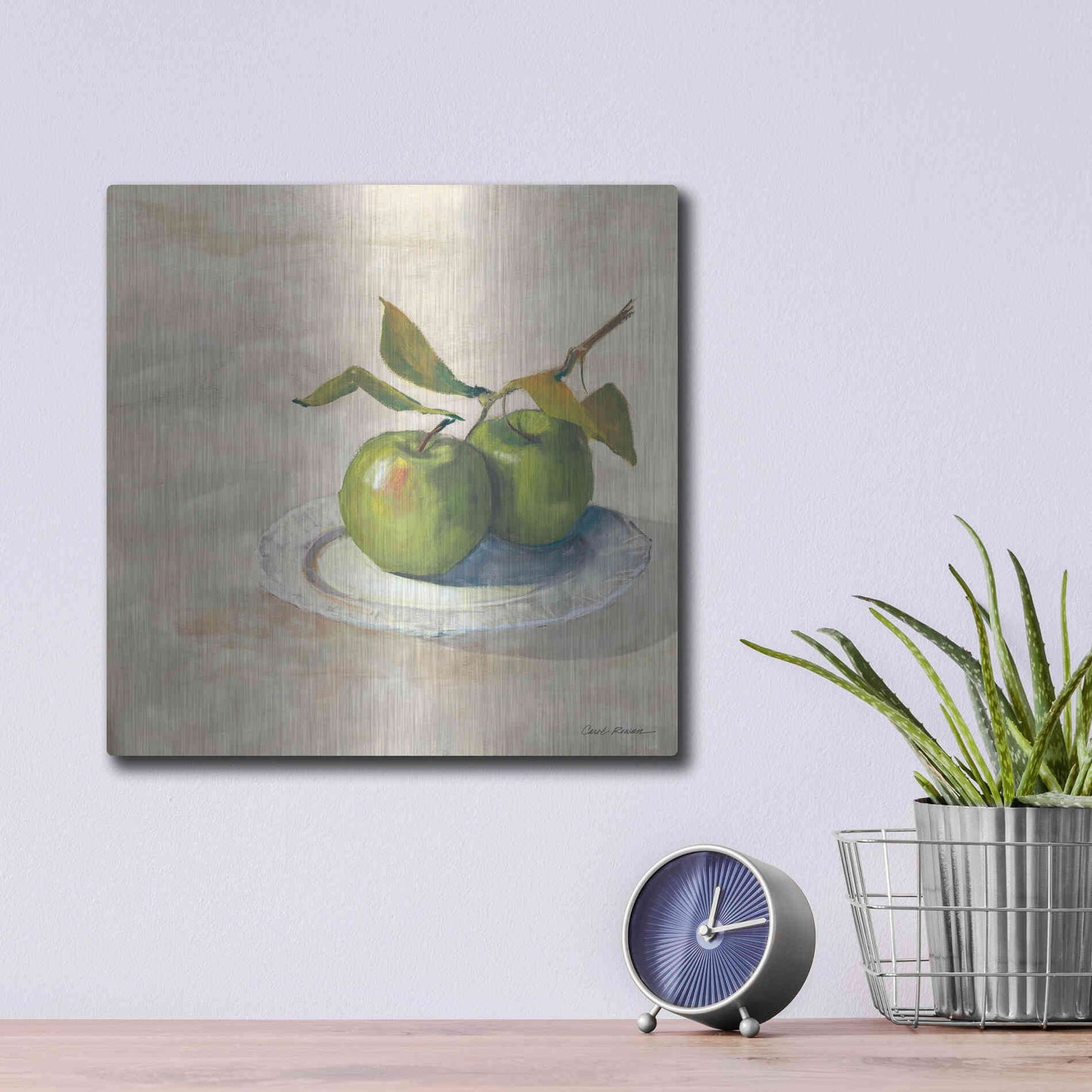 Luxe Metal Art 'Green Apple I Neutral' by Carol Rowan, Metal Wall Art,12x12