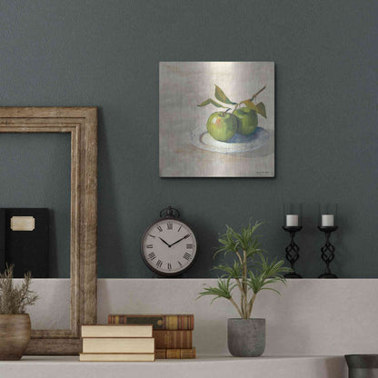 Luxe Metal Art 'Green Apple I Neutral' by Carol Rowan, Metal Wall Art,12x12