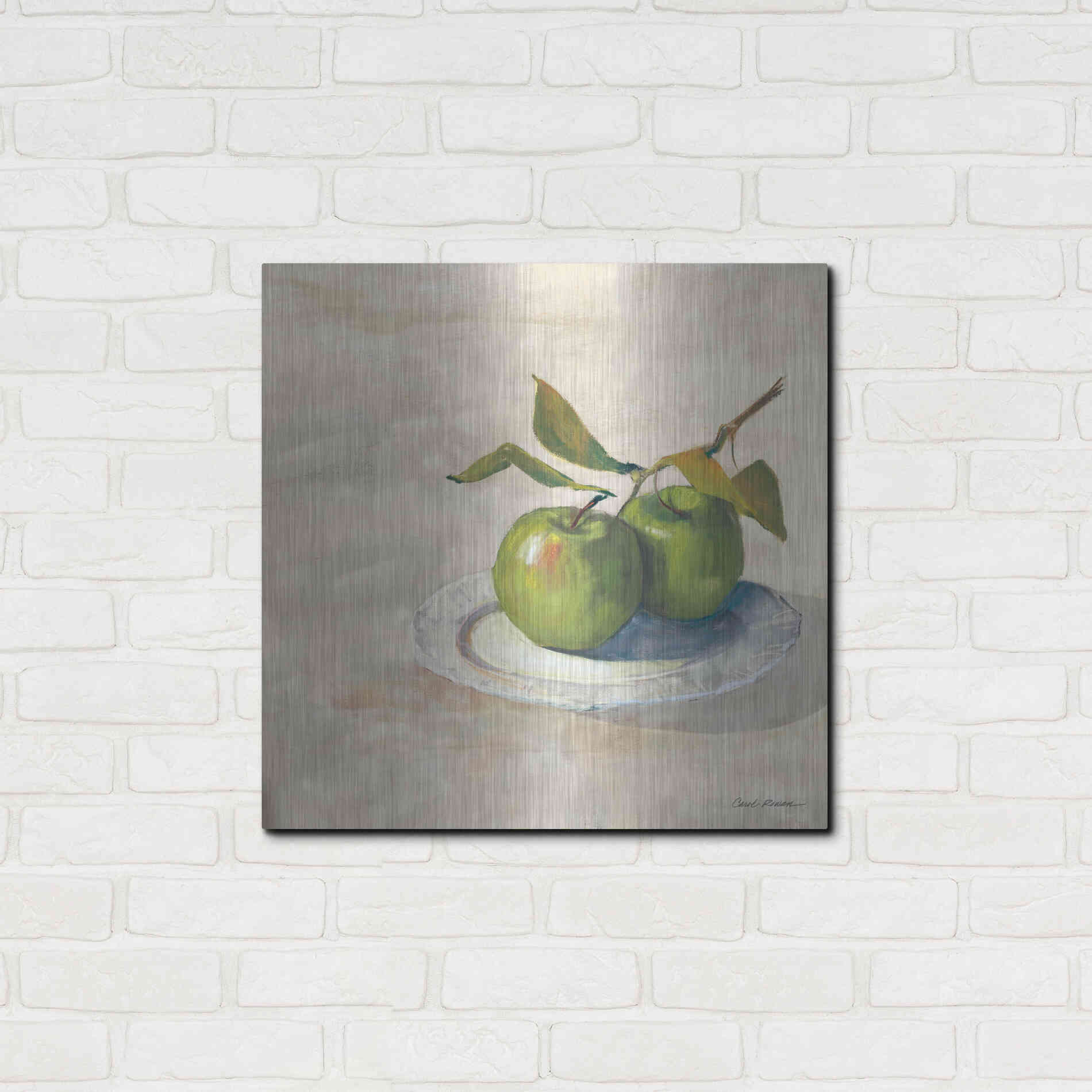 Luxe Metal Art 'Green Apple I Neutral' by Carol Rowan, Metal Wall Art,24x24