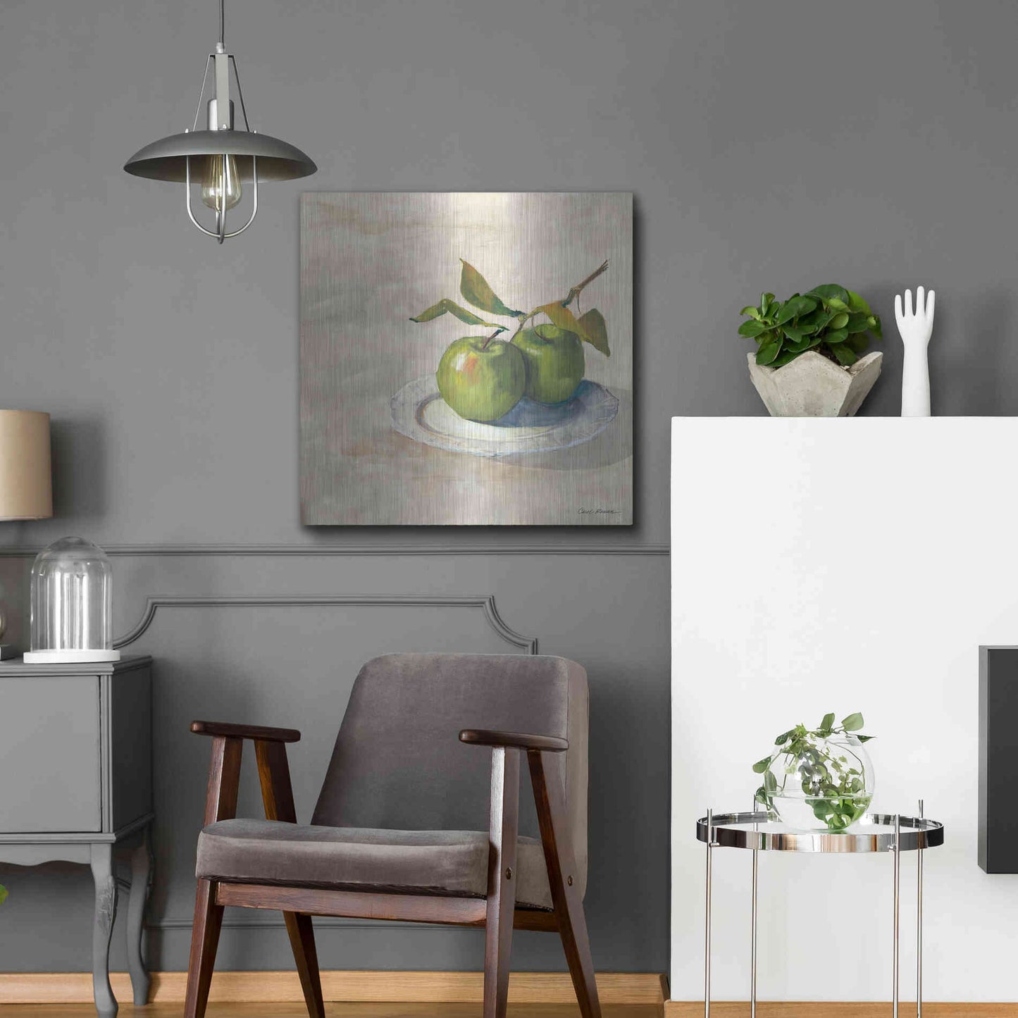 Luxe Metal Art 'Green Apple I Neutral' by Carol Rowan, Metal Wall Art,24x24