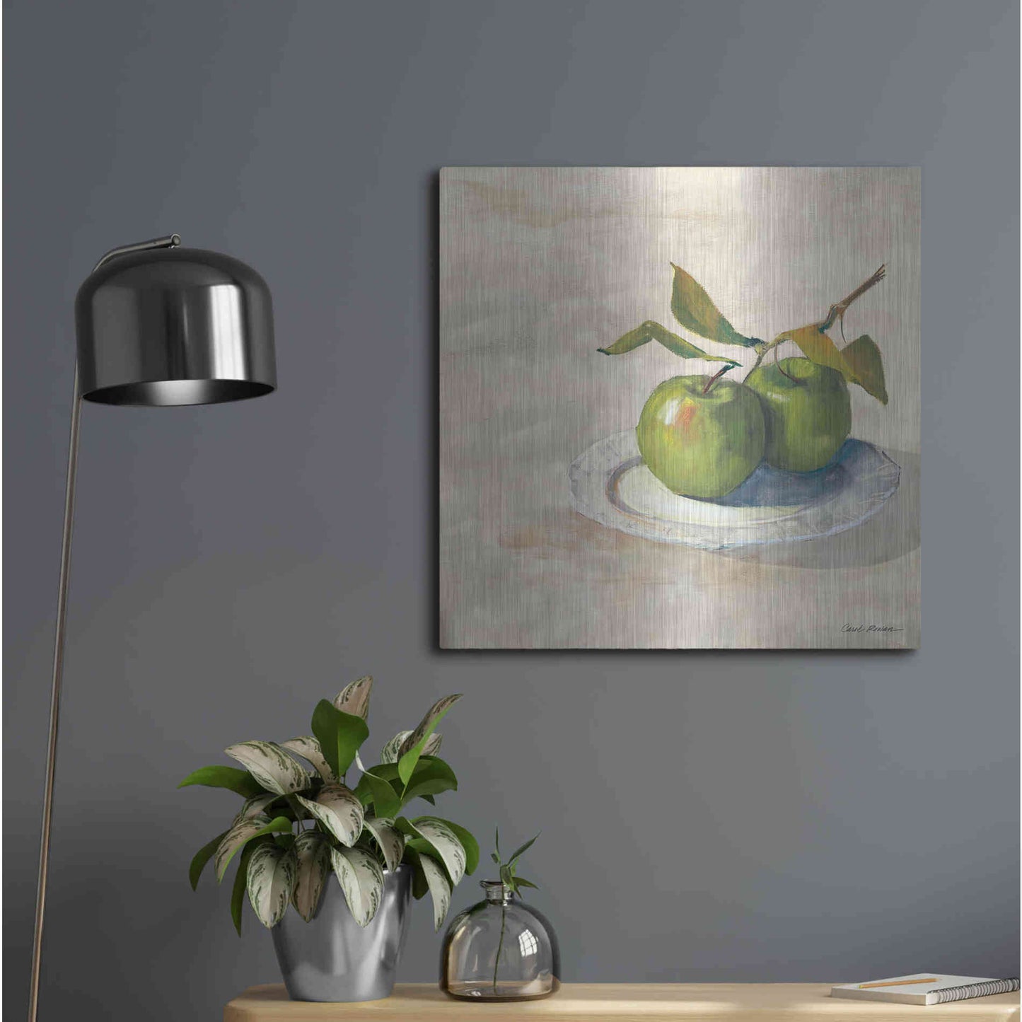 Luxe Metal Art 'Green Apple I Neutral' by Carol Rowan, Metal Wall Art,24x24