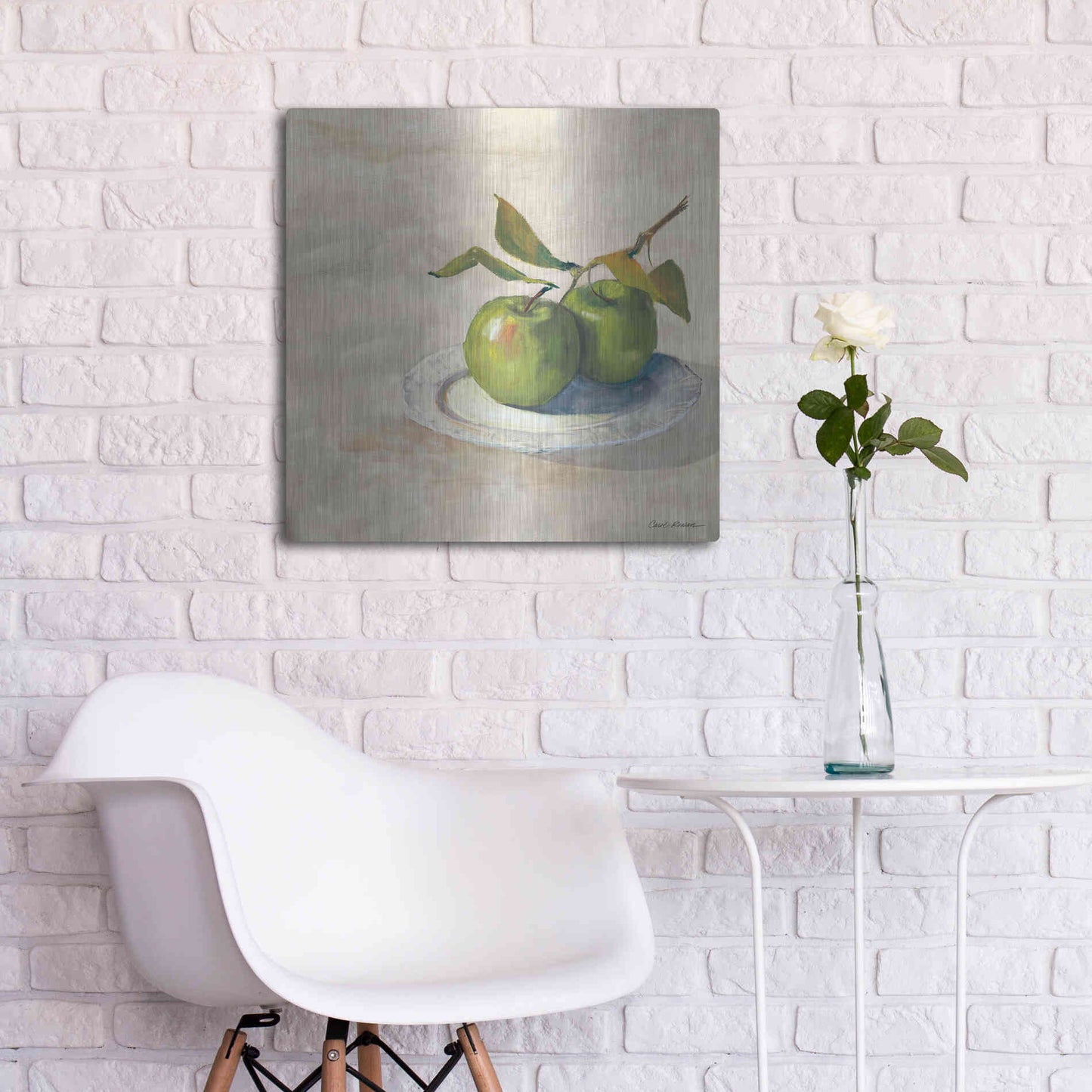 Luxe Metal Art 'Green Apple I Neutral' by Carol Rowan, Metal Wall Art,24x24