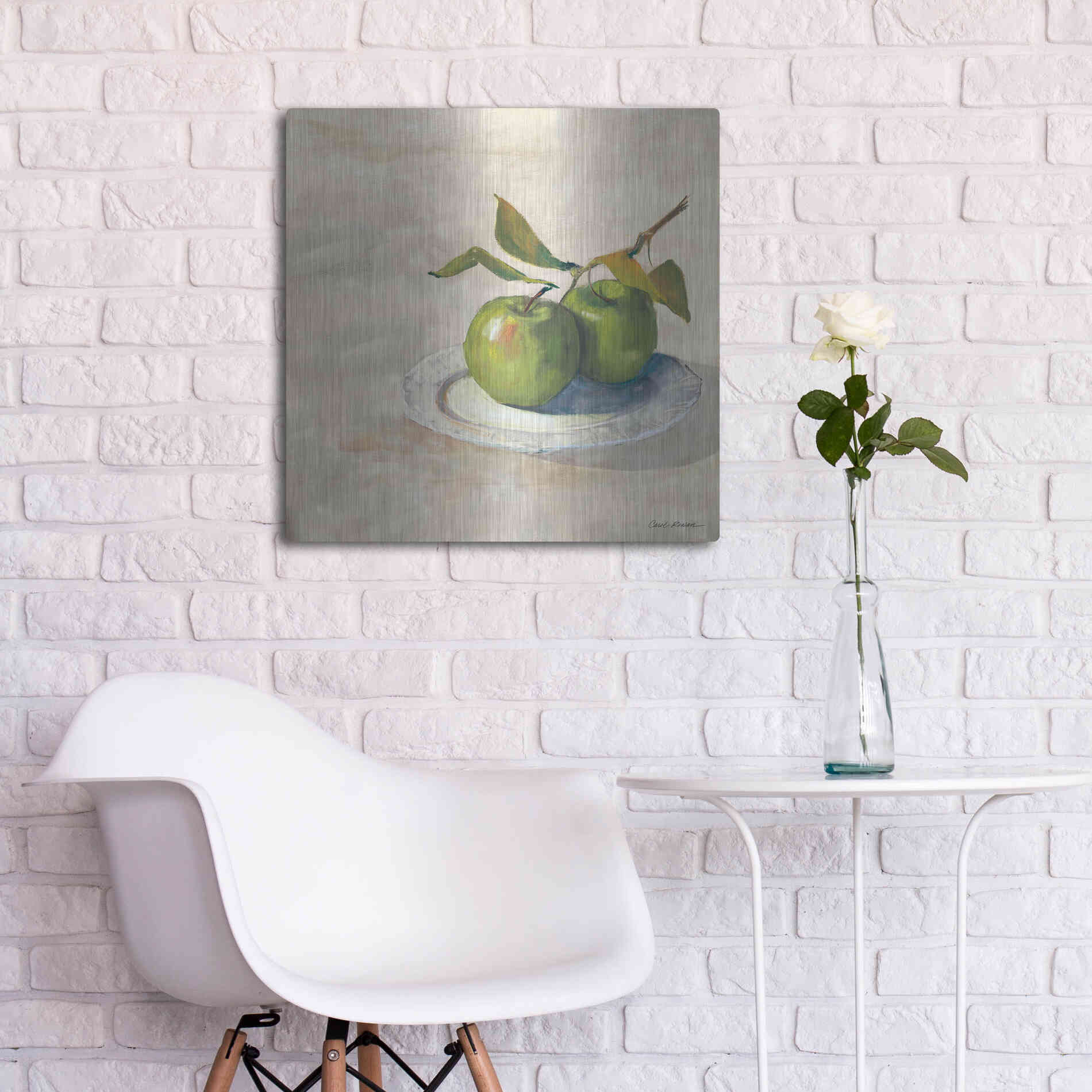 Luxe Metal Art 'Green Apple I Neutral' by Carol Rowan, Metal Wall Art,24x24