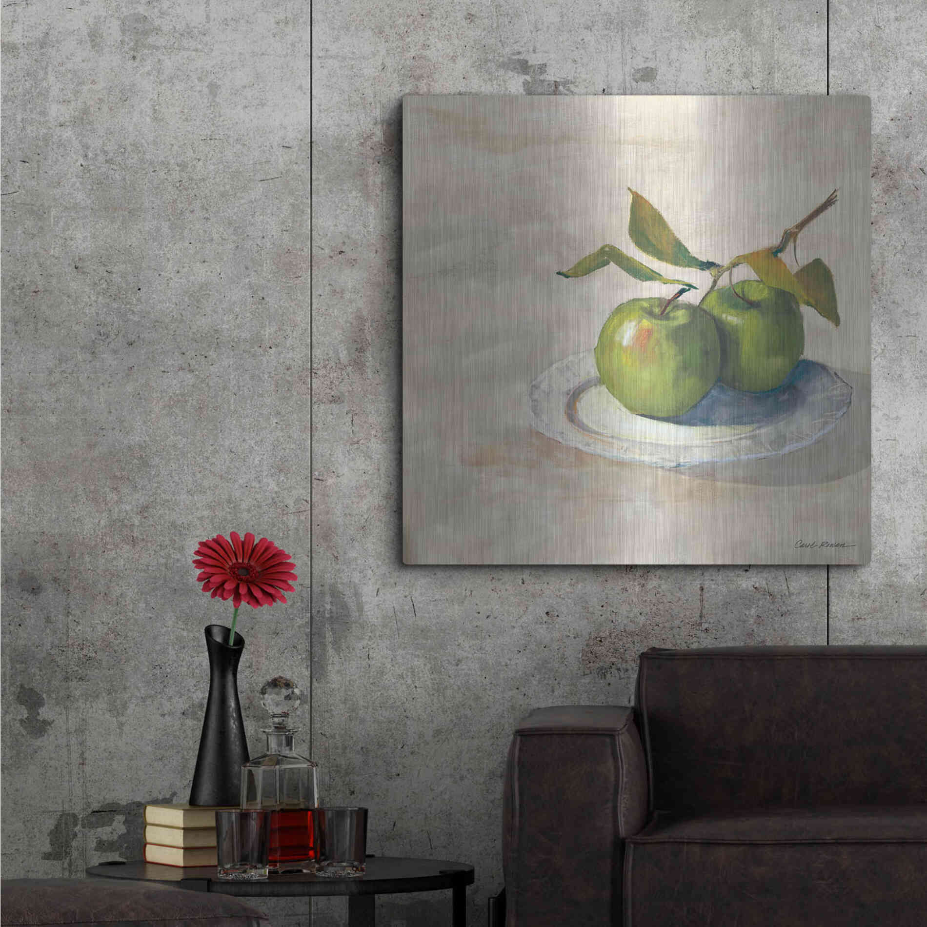 Luxe Metal Art 'Green Apple I Neutral' by Carol Rowan, Metal Wall Art,36x36