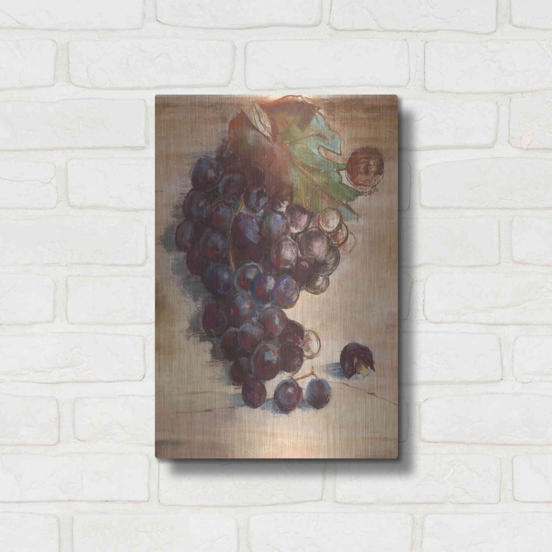 Luxe Metal Art 'Grape Harvest III No Label' by Carol Rowan, Metal Wall Art,12x16