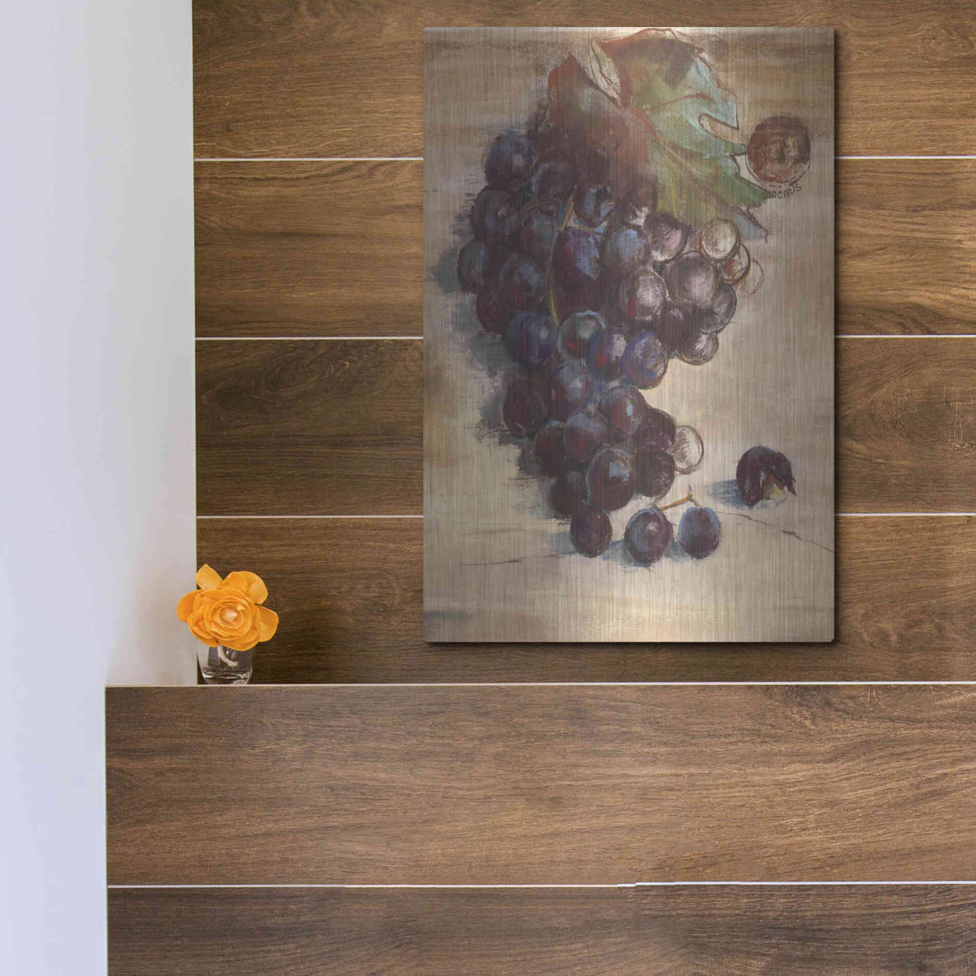 Luxe Metal Art 'Grape Harvest III No Label' by Carol Rowan, Metal Wall Art,12x16