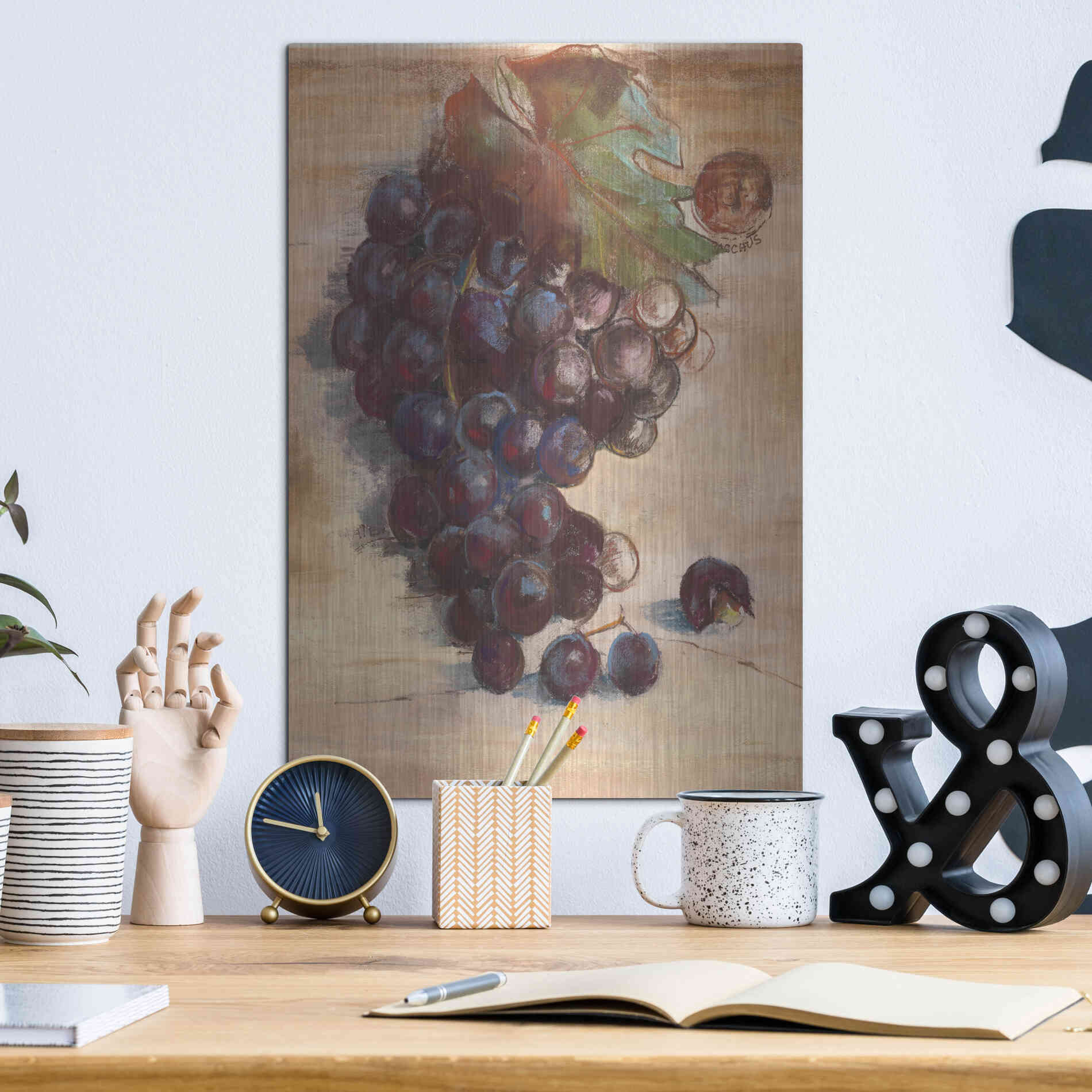 Luxe Metal Art 'Grape Harvest III No Label' by Carol Rowan, Metal Wall Art,12x16