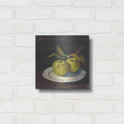 Luxe Metal Art 'Green Apple I Dark Brown' by Carol Rowan, Metal Wall Art,12x12