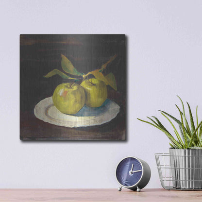 Luxe Metal Art 'Green Apple I Dark Brown' by Carol Rowan, Metal Wall Art,12x12