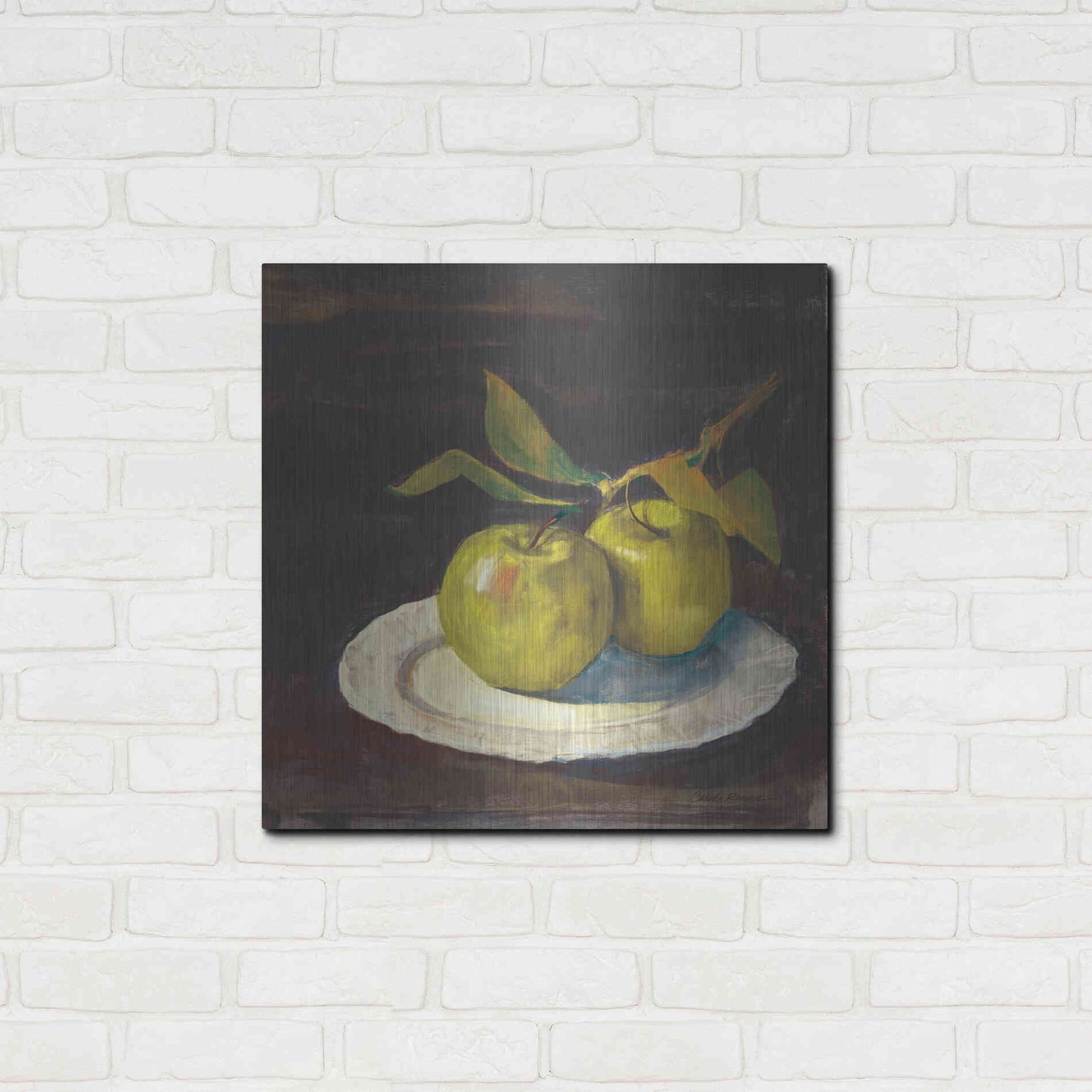 Luxe Metal Art 'Green Apple I Dark Brown' by Carol Rowan, Metal Wall Art,24x24