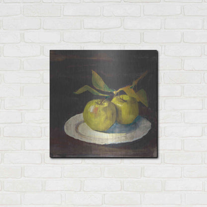Luxe Metal Art 'Green Apple I Dark Brown' by Carol Rowan, Metal Wall Art,24x24