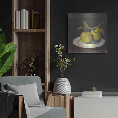 Luxe Metal Art 'Green Apple I Dark Brown' by Carol Rowan, Metal Wall Art,24x24