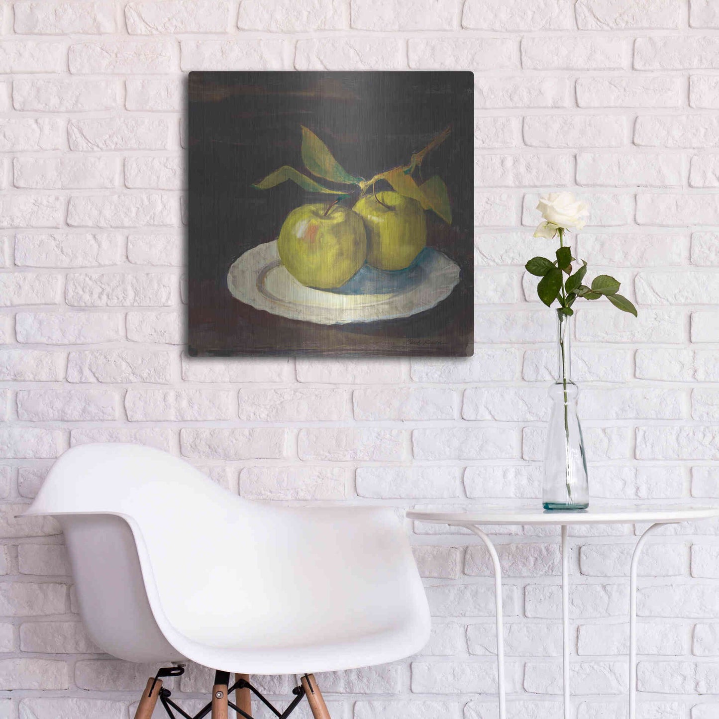 Luxe Metal Art 'Green Apple I Dark Brown' by Carol Rowan, Metal Wall Art,24x24