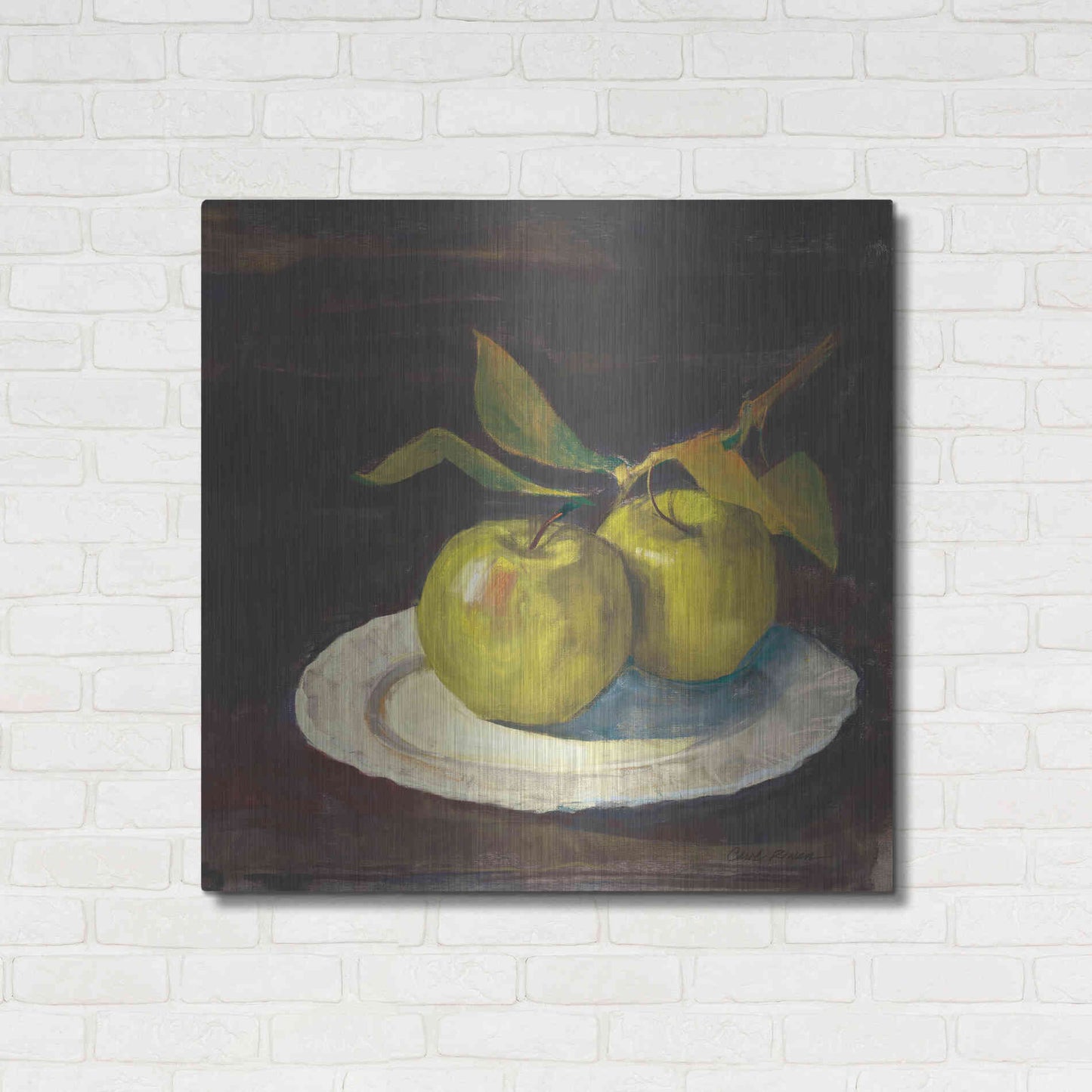 Luxe Metal Art 'Green Apple I Dark Brown' by Carol Rowan, Metal Wall Art,36x36