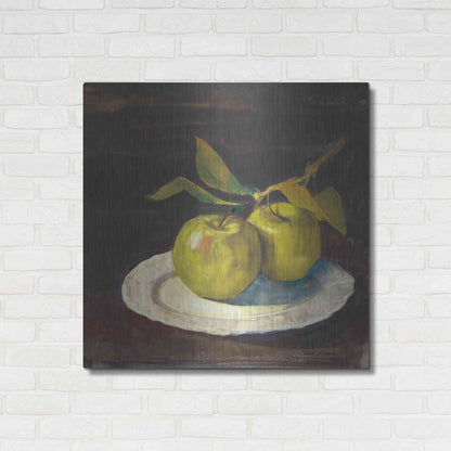 Luxe Metal Art 'Green Apple I Dark Brown' by Carol Rowan, Metal Wall Art,36x36