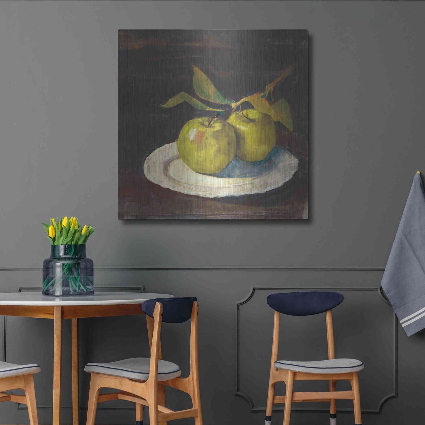 Luxe Metal Art 'Green Apple I Dark Brown' by Carol Rowan, Metal Wall Art,36x36