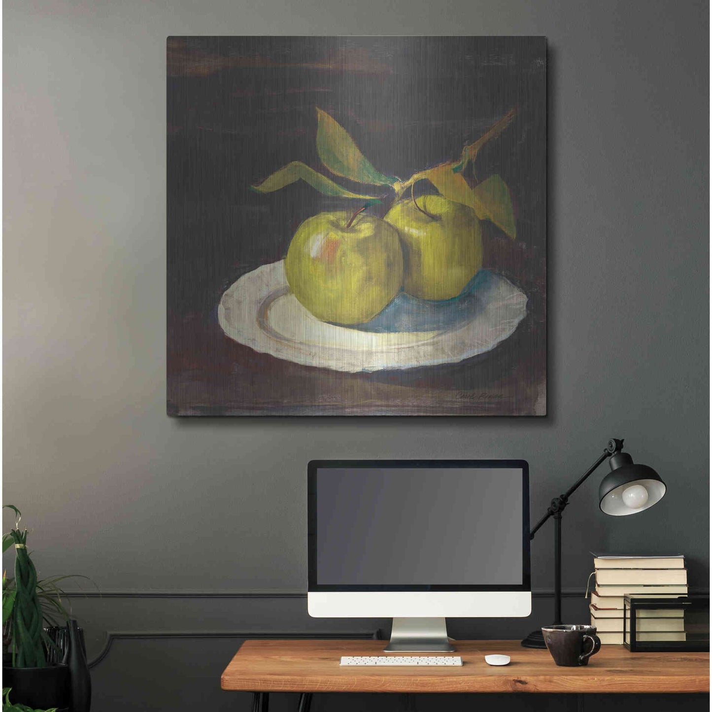 Luxe Metal Art 'Green Apple I Dark Brown' by Carol Rowan, Metal Wall Art,36x36