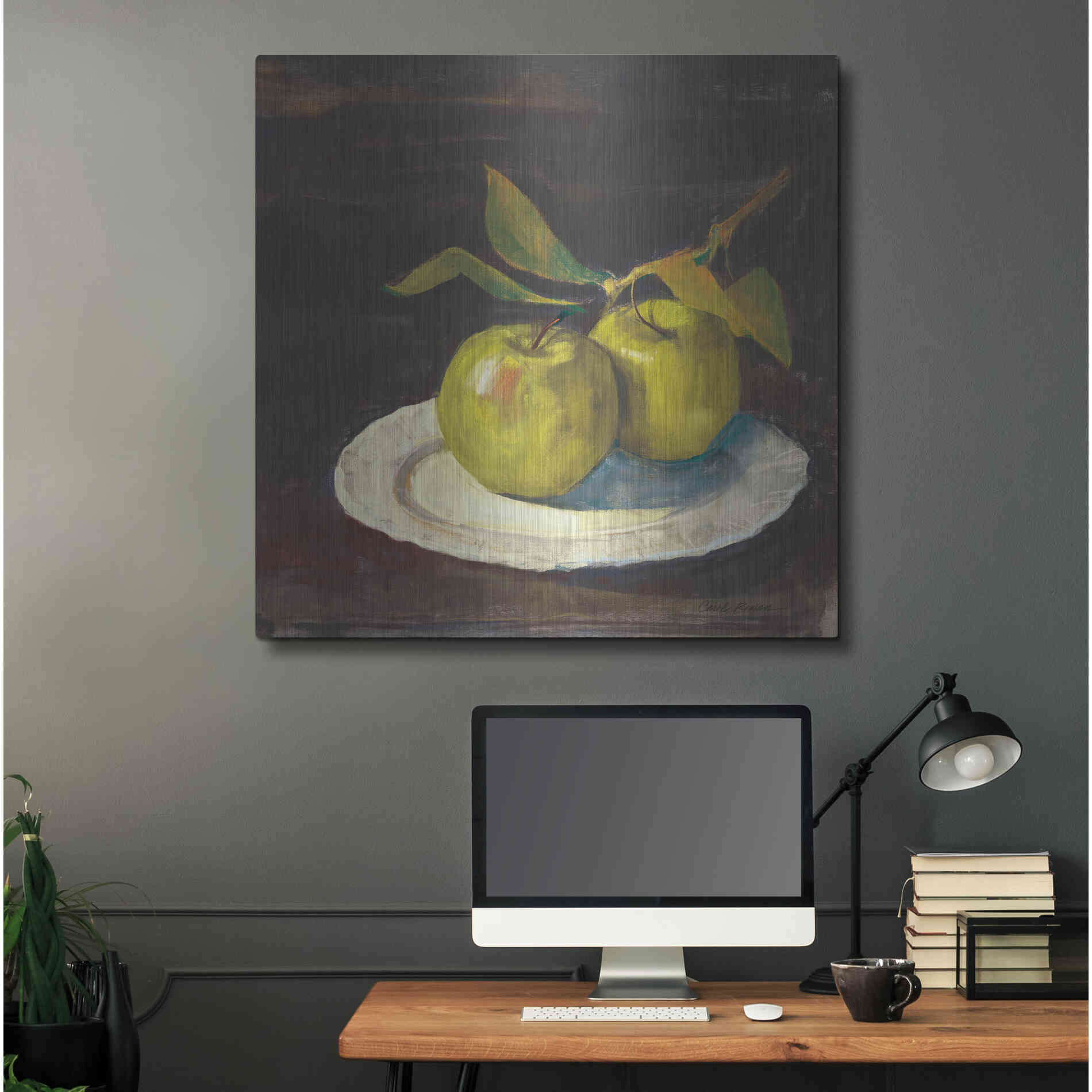 Luxe Metal Art 'Green Apple I Dark Brown' by Carol Rowan, Metal Wall Art,36x36