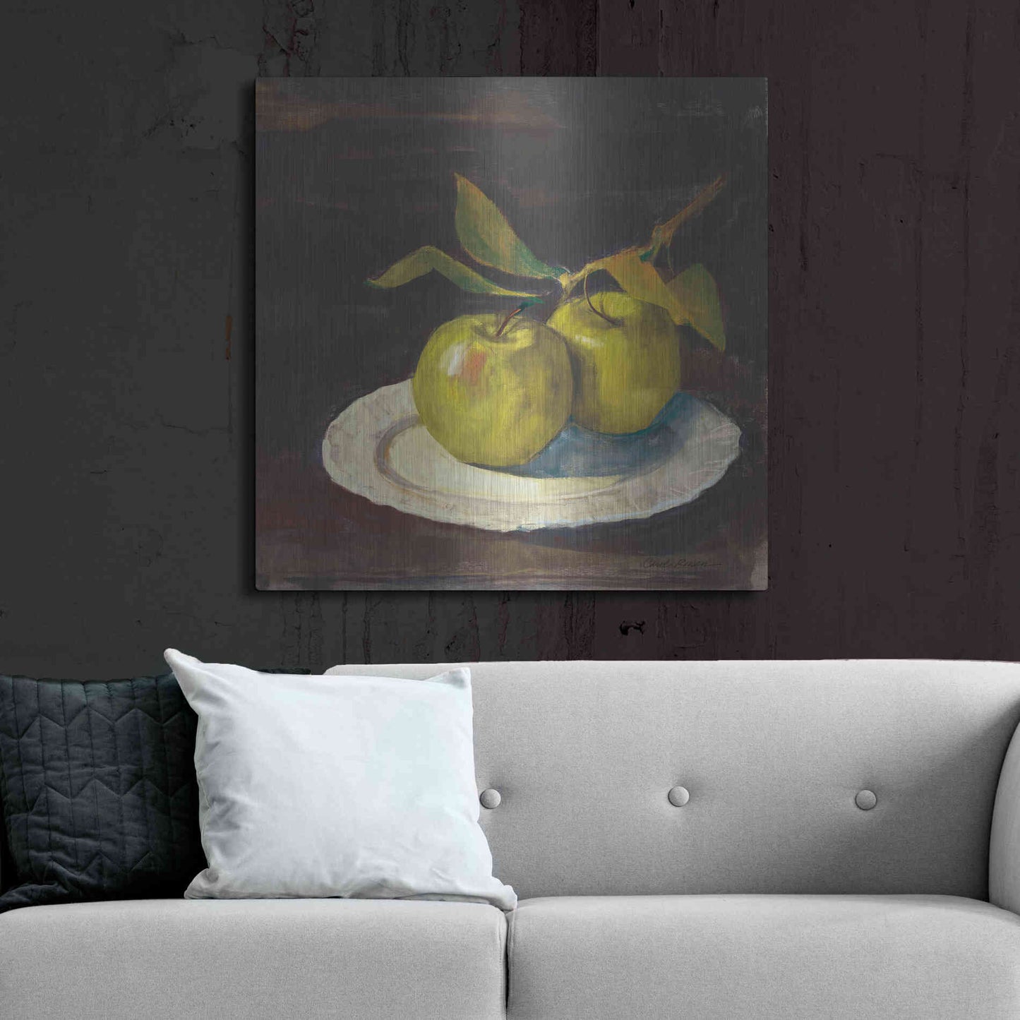 Luxe Metal Art 'Green Apple I Dark Brown' by Carol Rowan, Metal Wall Art,36x36
