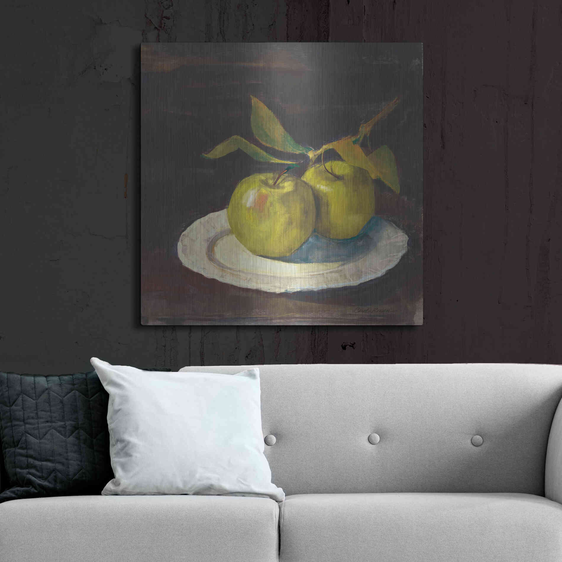 Luxe Metal Art 'Green Apple I Dark Brown' by Carol Rowan, Metal Wall Art,36x36