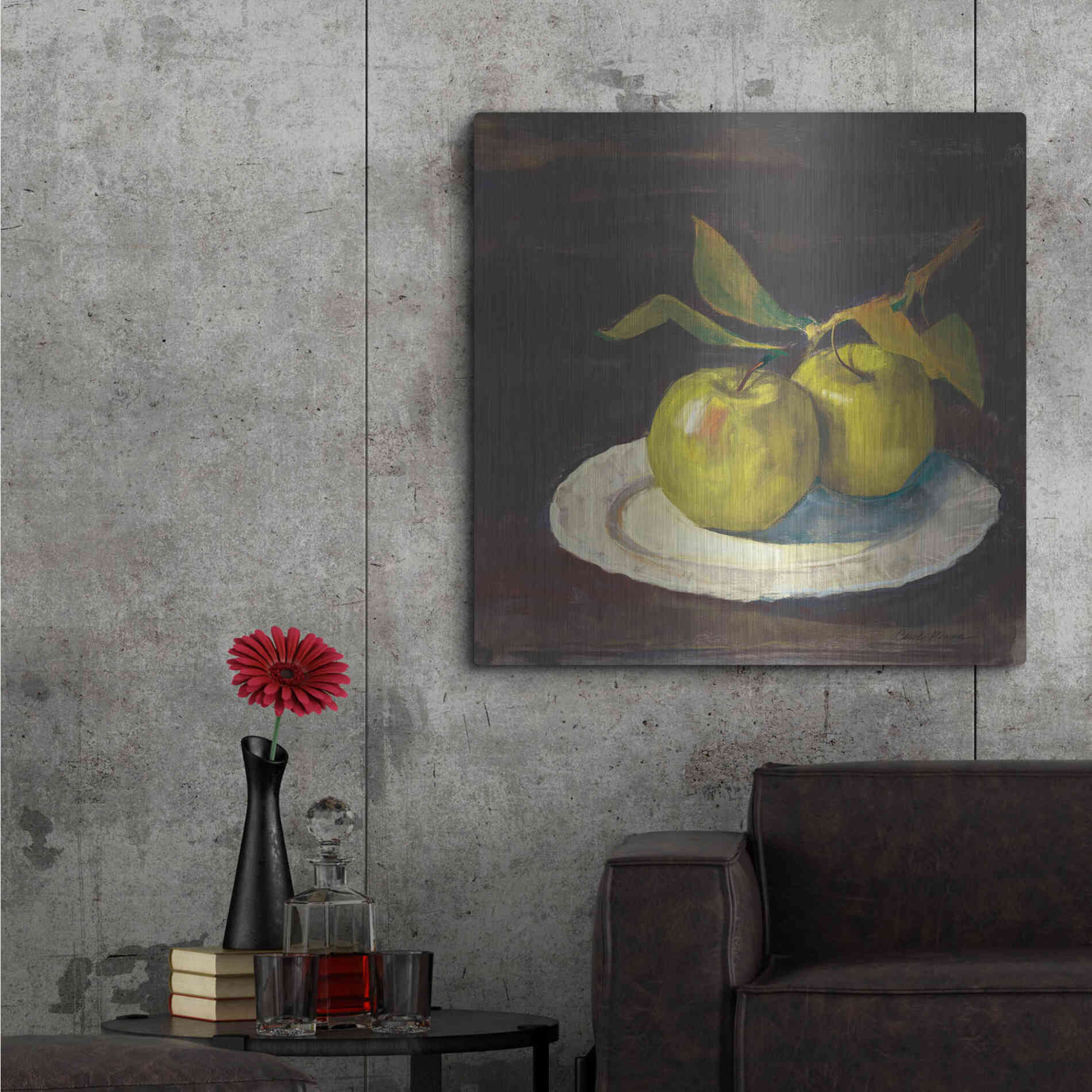 Luxe Metal Art 'Green Apple I Dark Brown' by Carol Rowan, Metal Wall Art,36x36
