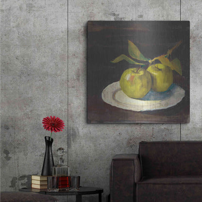 Luxe Metal Art 'Green Apple I Dark Brown' by Carol Rowan, Metal Wall Art,36x36