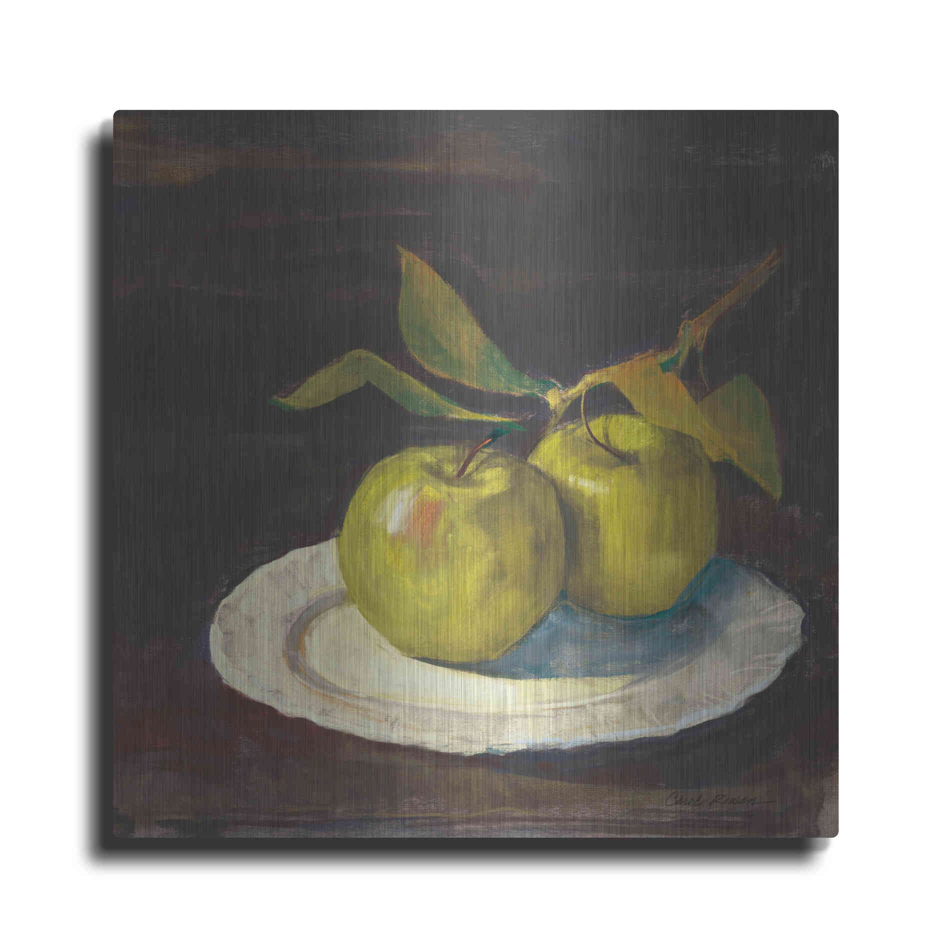 Luxe Metal Art 'Green Apple I Dark Brown' by Carol Rowan, Metal Wall Art