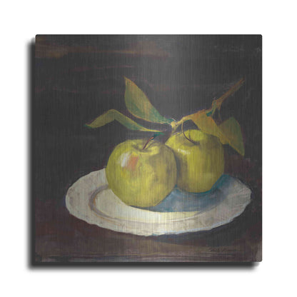 Luxe Metal Art 'Green Apple I Dark Brown' by Carol Rowan, Metal Wall Art