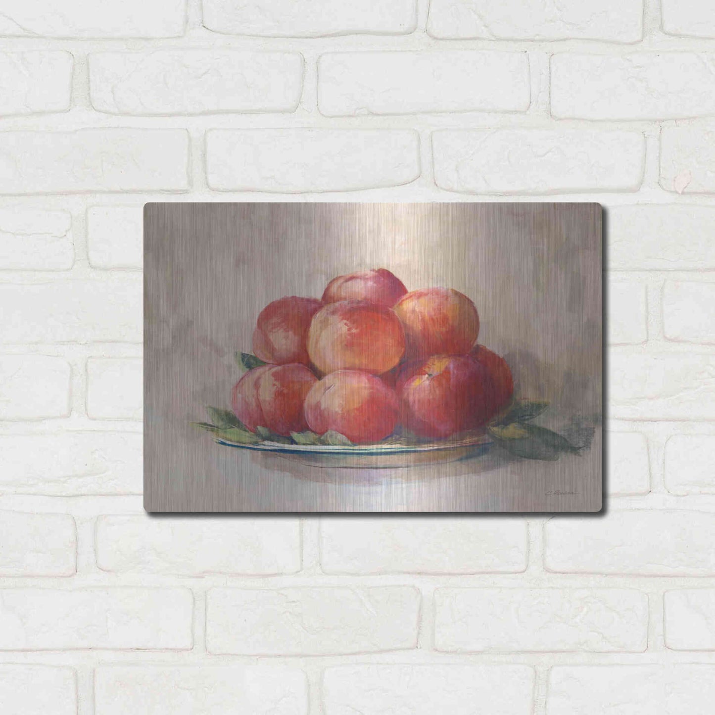 Luxe Metal Art 'Ripe Peaches' by Carol Rowan, Metal Wall Art,16x12
