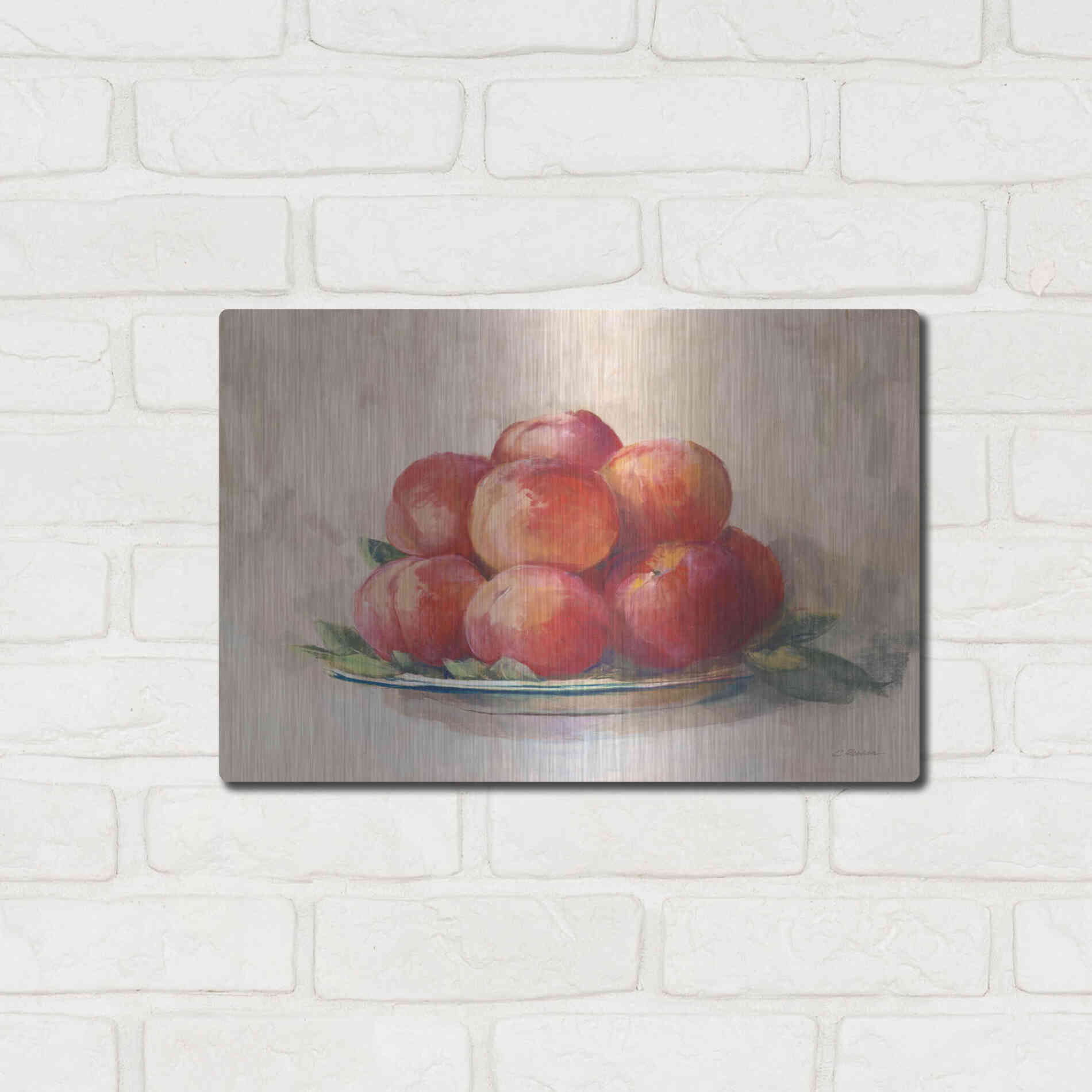 Luxe Metal Art 'Ripe Peaches' by Carol Rowan, Metal Wall Art,16x12