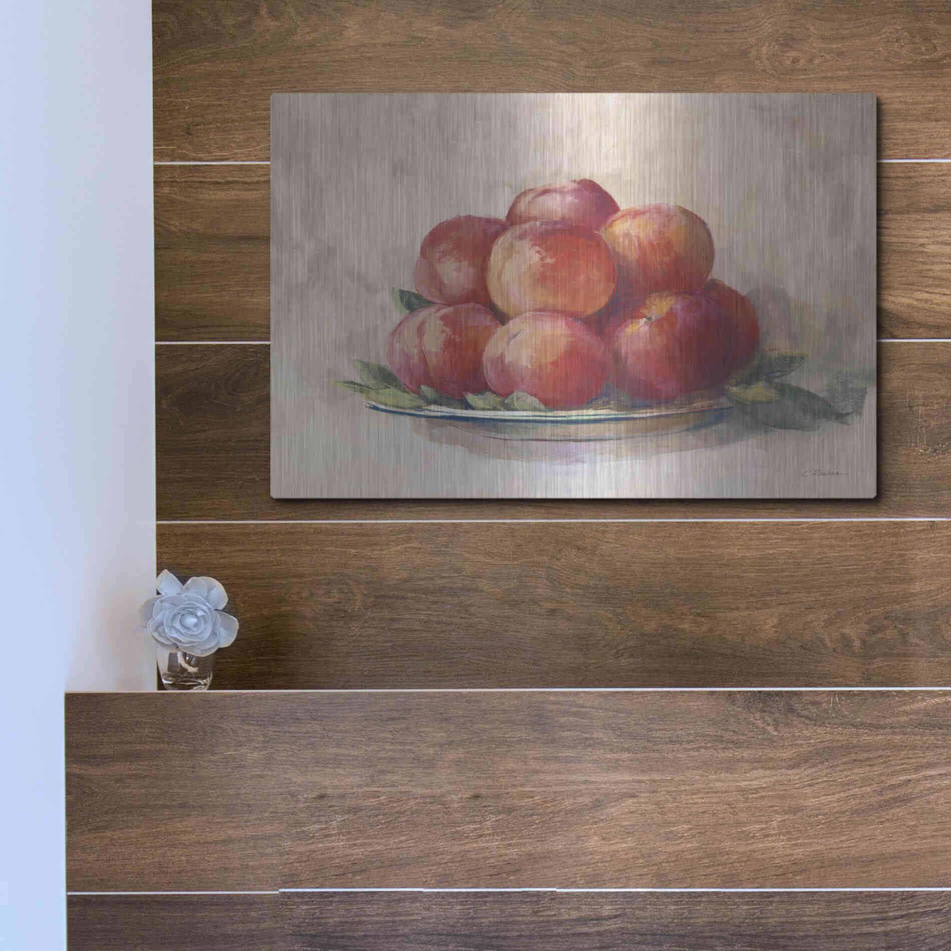 Luxe Metal Art 'Ripe Peaches' by Carol Rowan, Metal Wall Art,16x12