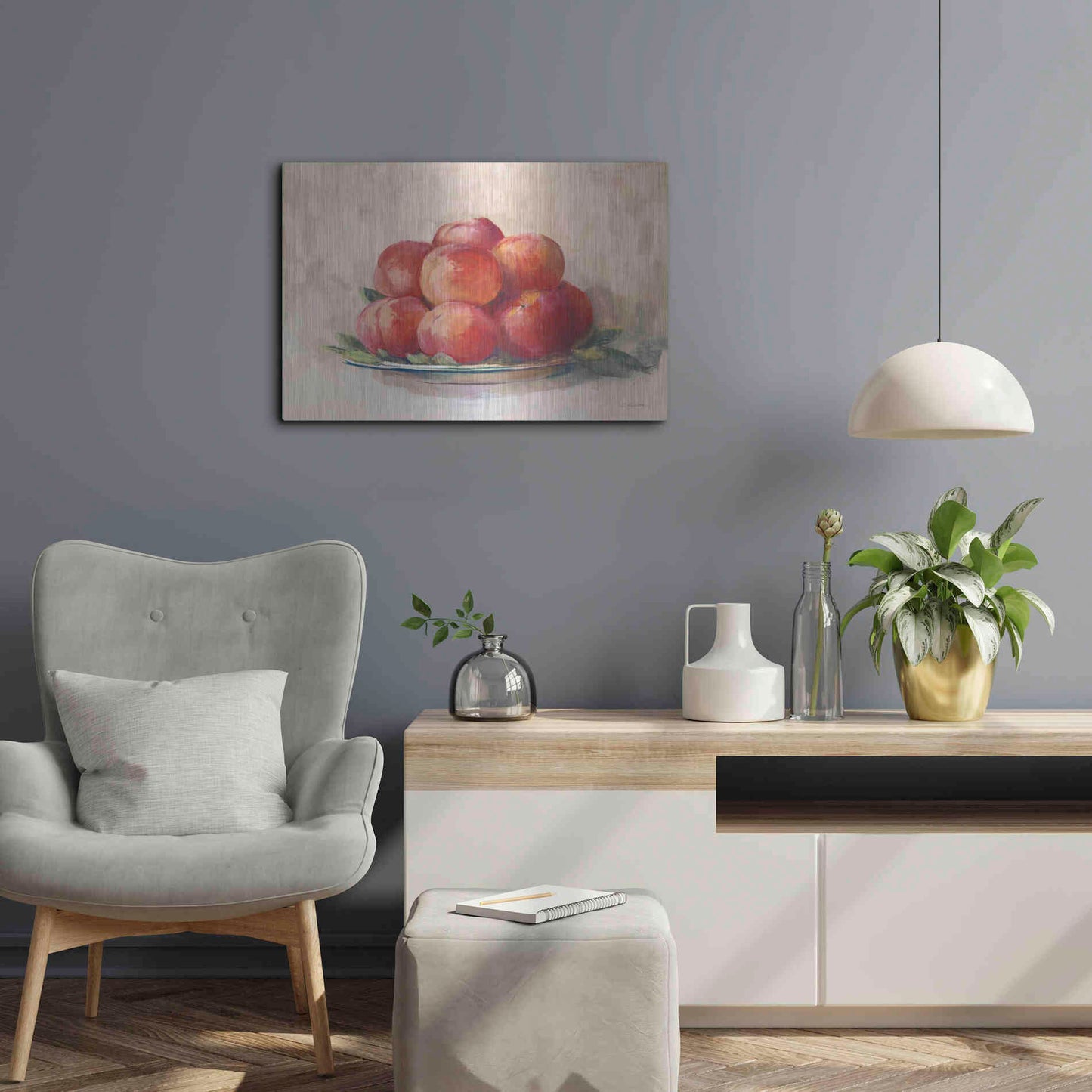Luxe Metal Art 'Ripe Peaches' by Carol Rowan, Metal Wall Art,24x16