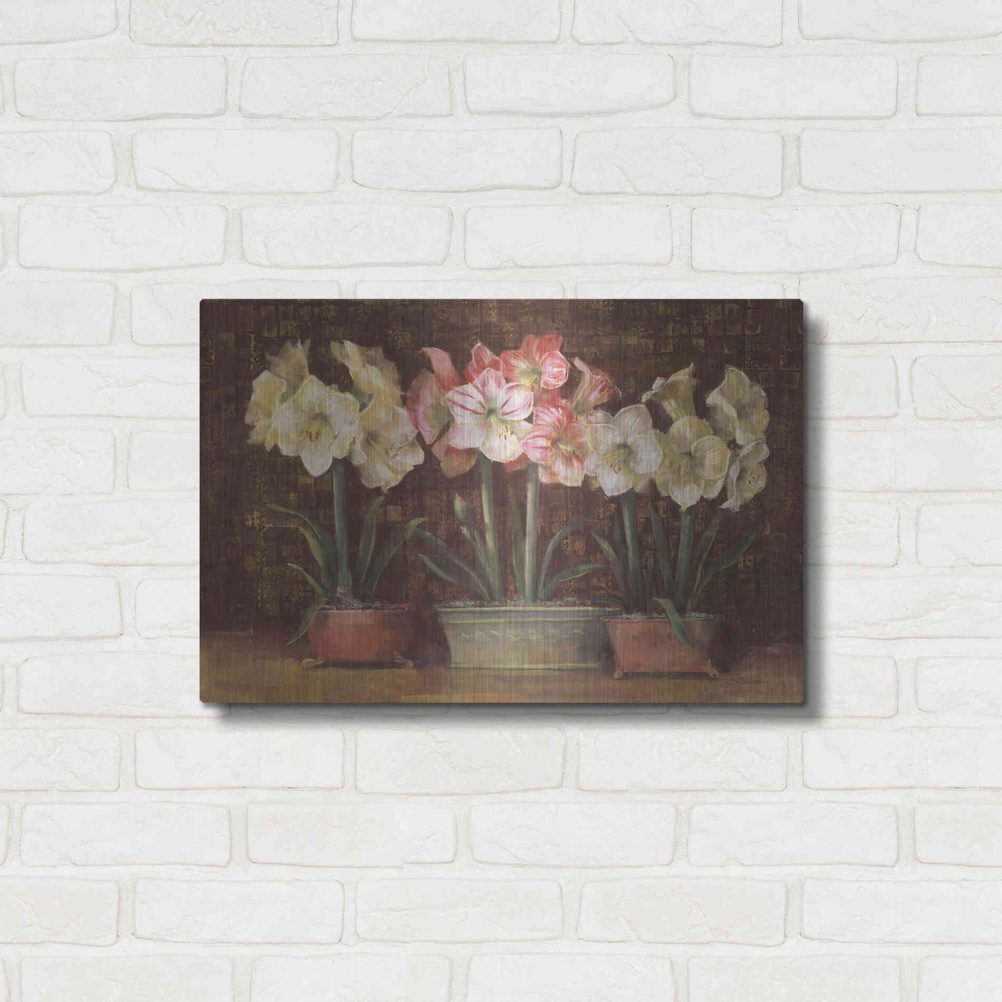 Luxe Metal Art 'Amaryllis On Brown' by Carol Rowan, Metal Wall Art,24x16