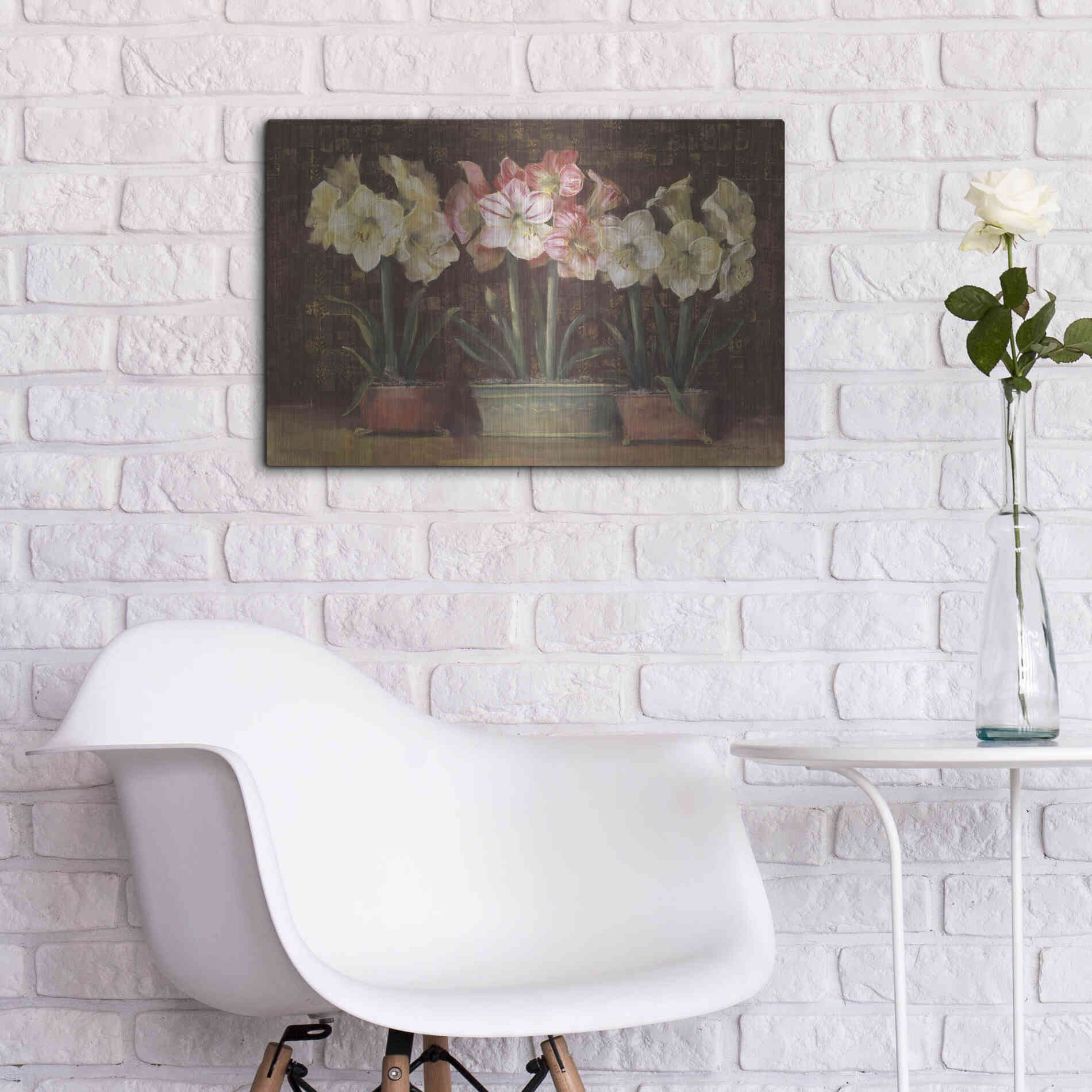 Luxe Metal Art 'Amaryllis On Brown' by Carol Rowan, Metal Wall Art,24x16