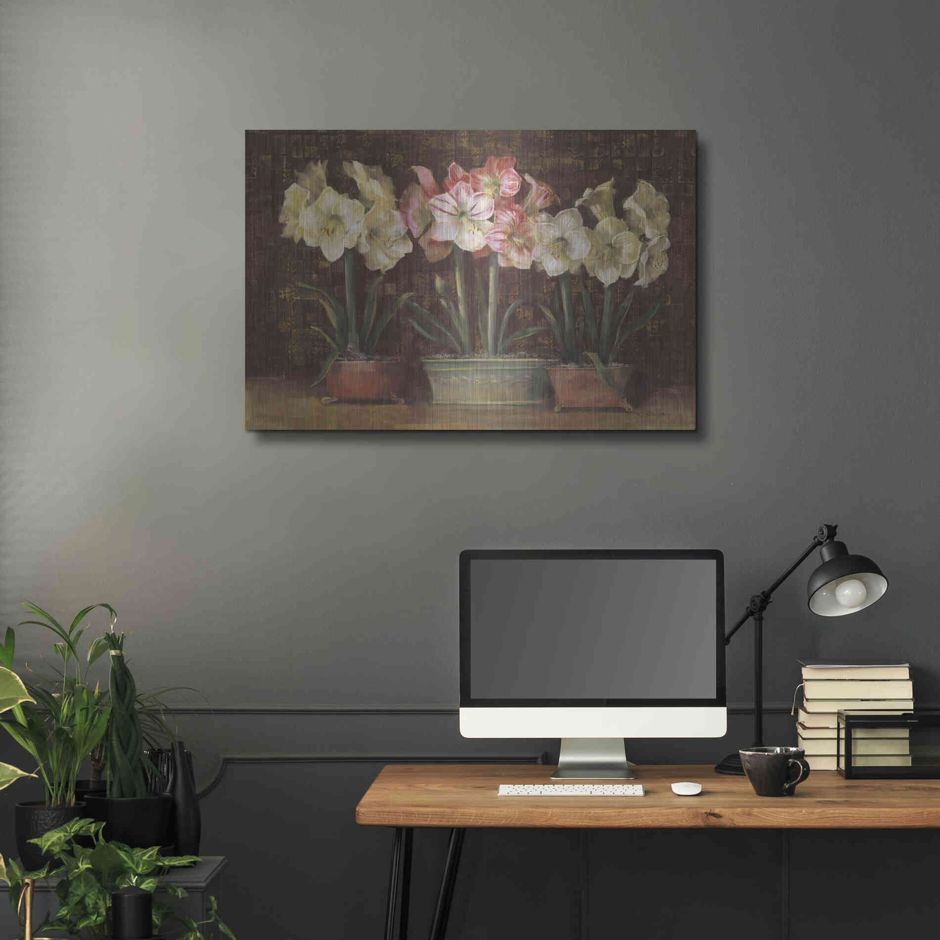Luxe Metal Art 'Amaryllis On Brown' by Carol Rowan, Metal Wall Art,36x24