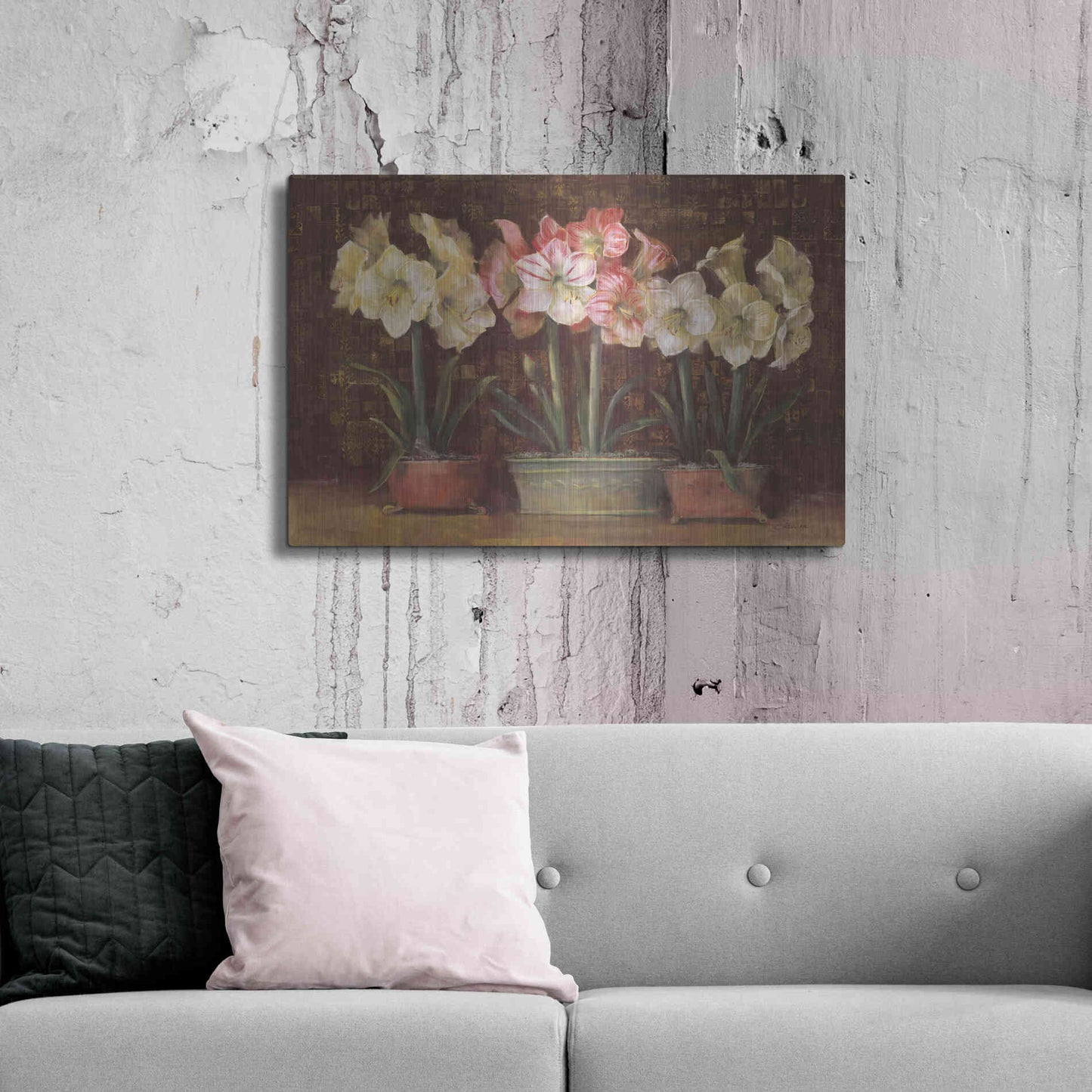 Luxe Metal Art 'Amaryllis On Brown' by Carol Rowan, Metal Wall Art,36x24