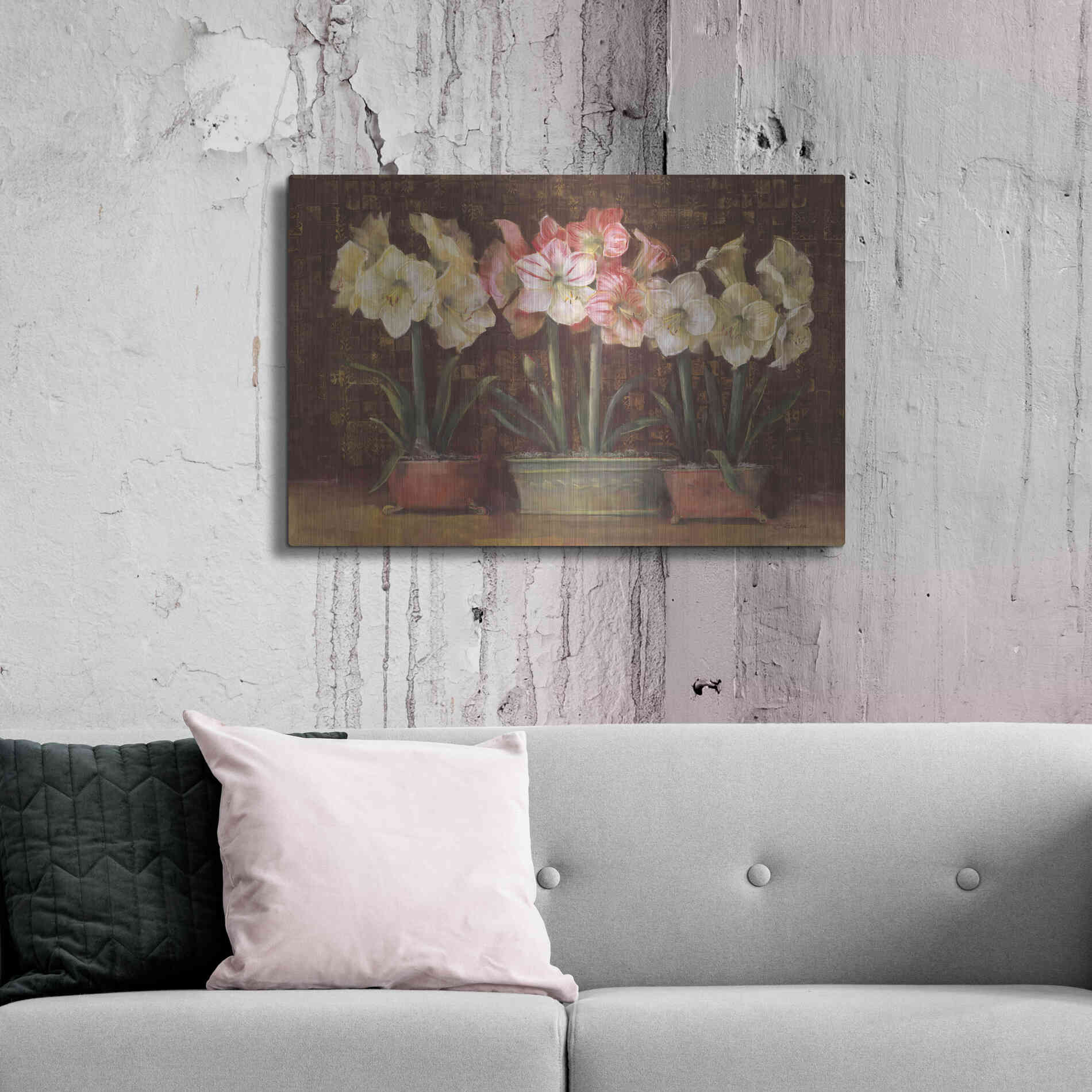 Luxe Metal Art 'Amaryllis On Brown' by Carol Rowan, Metal Wall Art,36x24