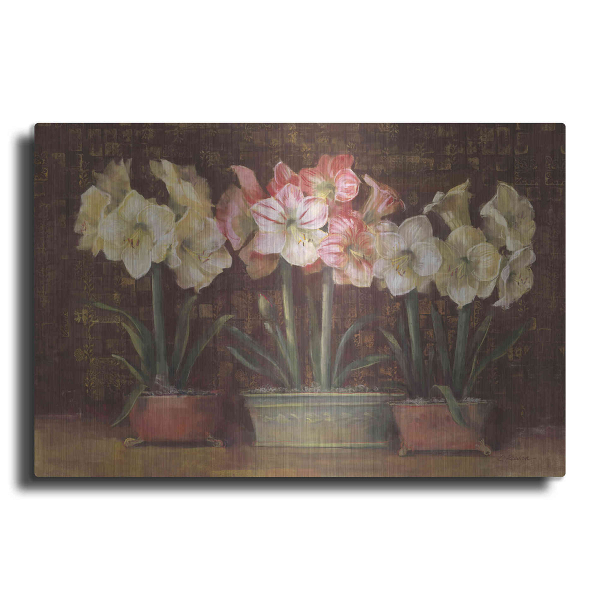 Luxe Metal Art 'Amaryllis On Brown' by Carol Rowan, Metal Wall Art