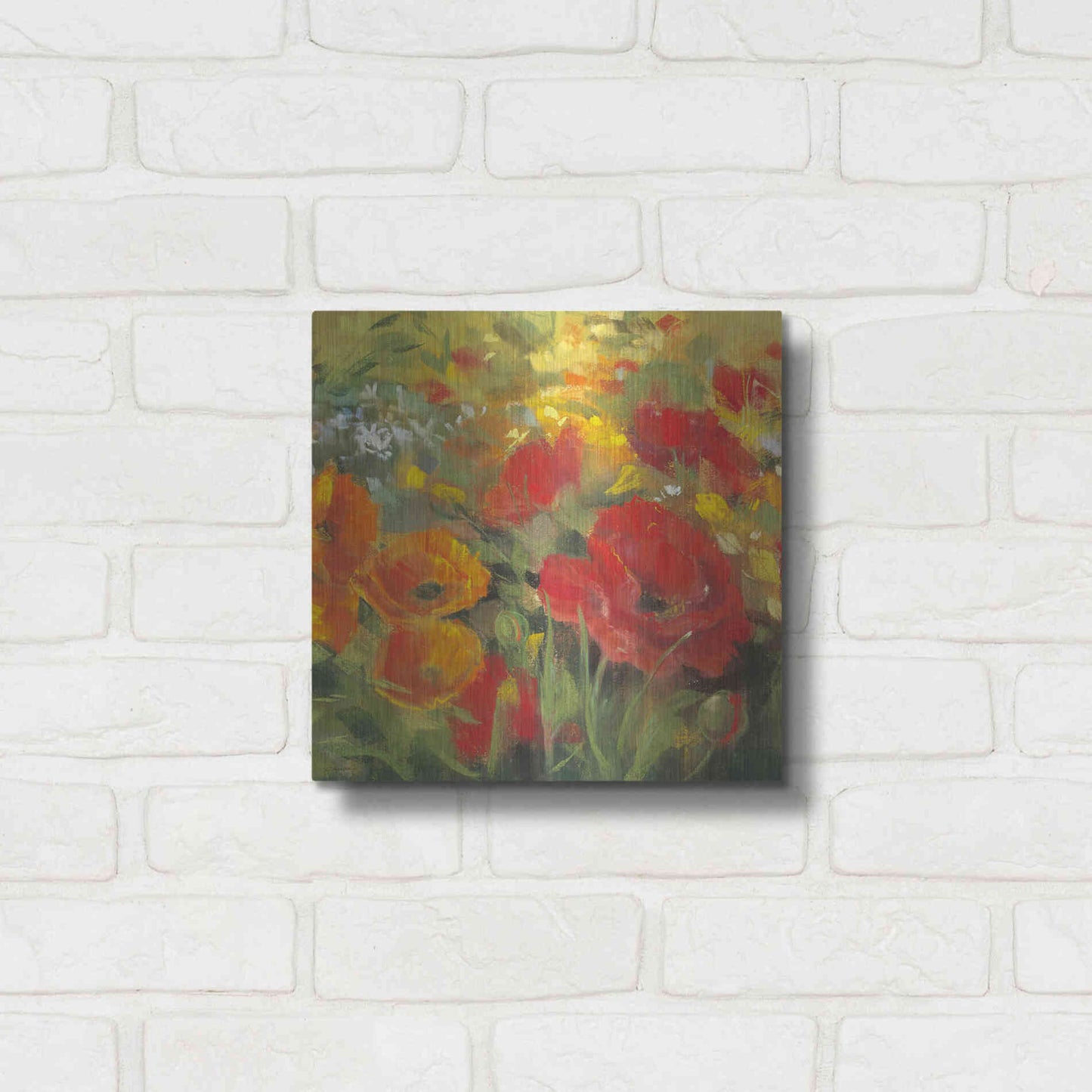 Luxe Metal Art 'Oriental Poppy Field I' by Carol Rowan, Metal Wall Art,12x12