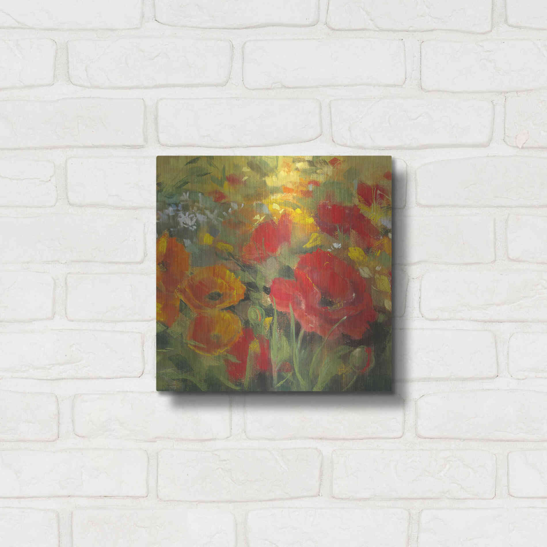 Luxe Metal Art 'Oriental Poppy Field I' by Carol Rowan, Metal Wall Art,12x12