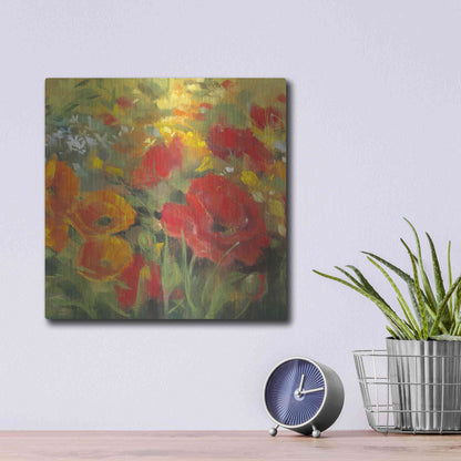 Luxe Metal Art 'Oriental Poppy Field I' by Carol Rowan, Metal Wall Art,12x12