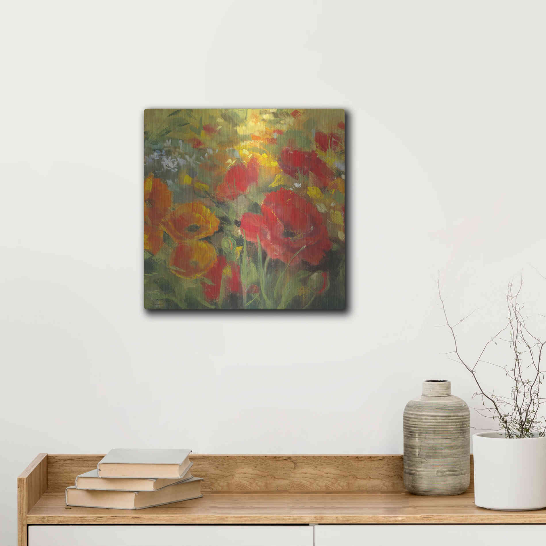 Luxe Metal Art 'Oriental Poppy Field I' by Carol Rowan, Metal Wall Art,12x12