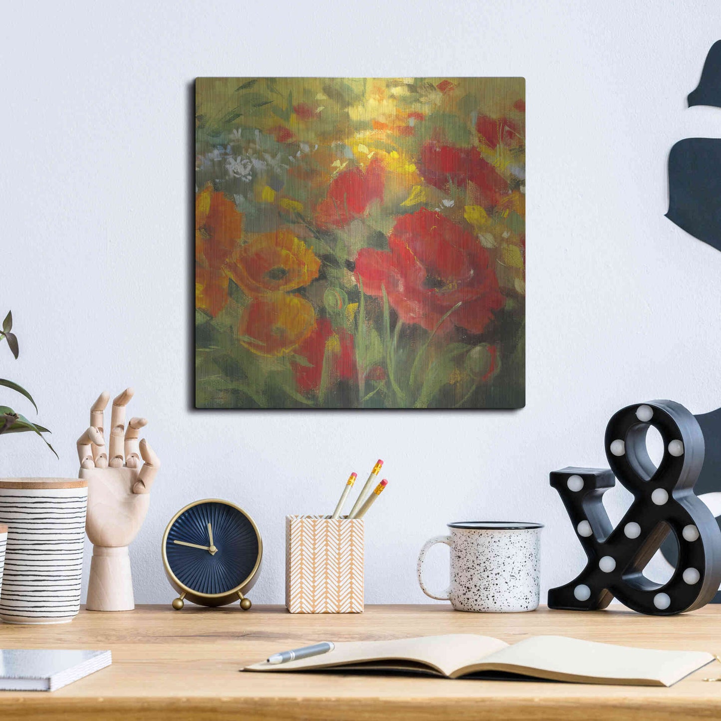 Luxe Metal Art 'Oriental Poppy Field I' by Carol Rowan, Metal Wall Art,12x12