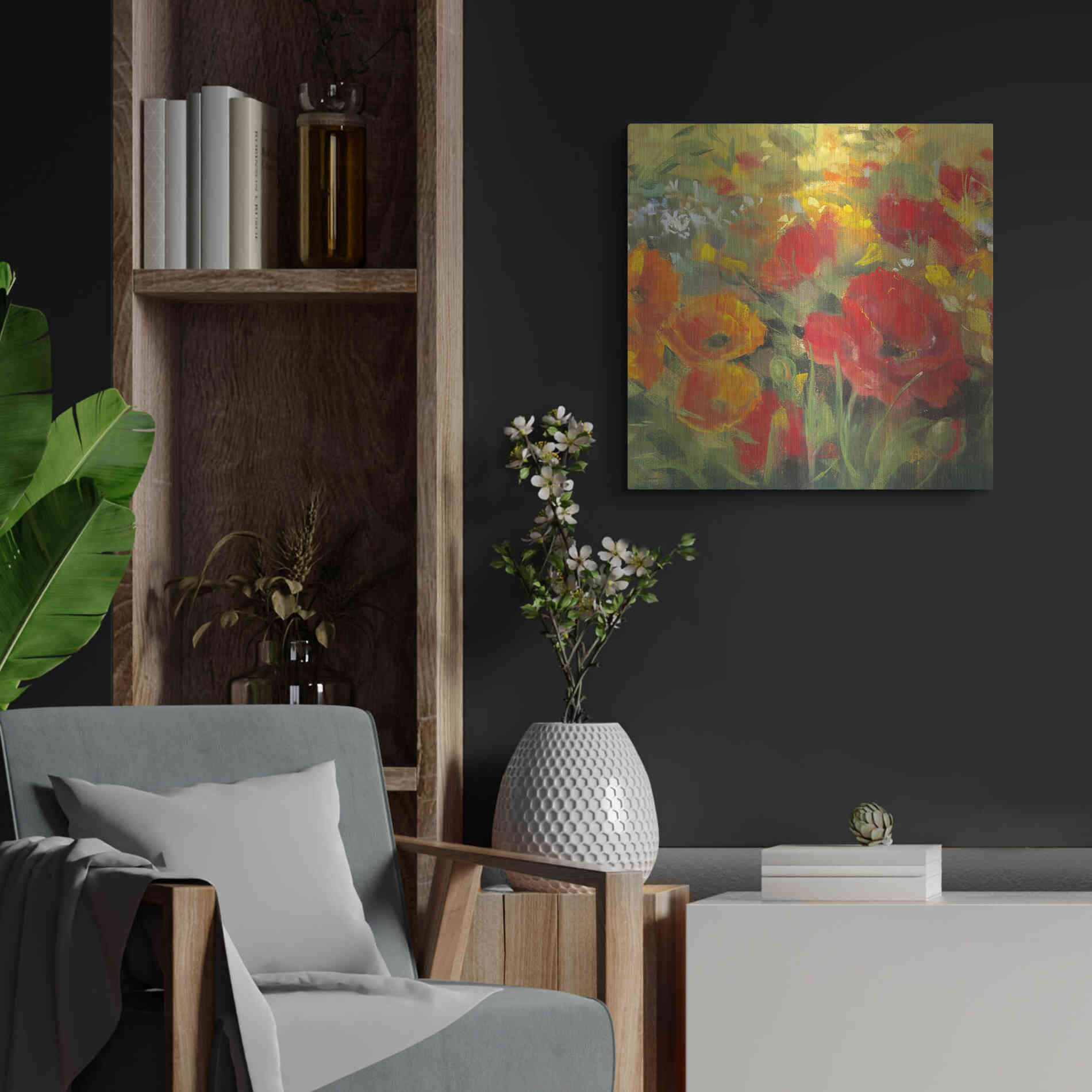 Luxe Metal Art 'Oriental Poppy Field I' by Carol Rowan, Metal Wall Art,24x24